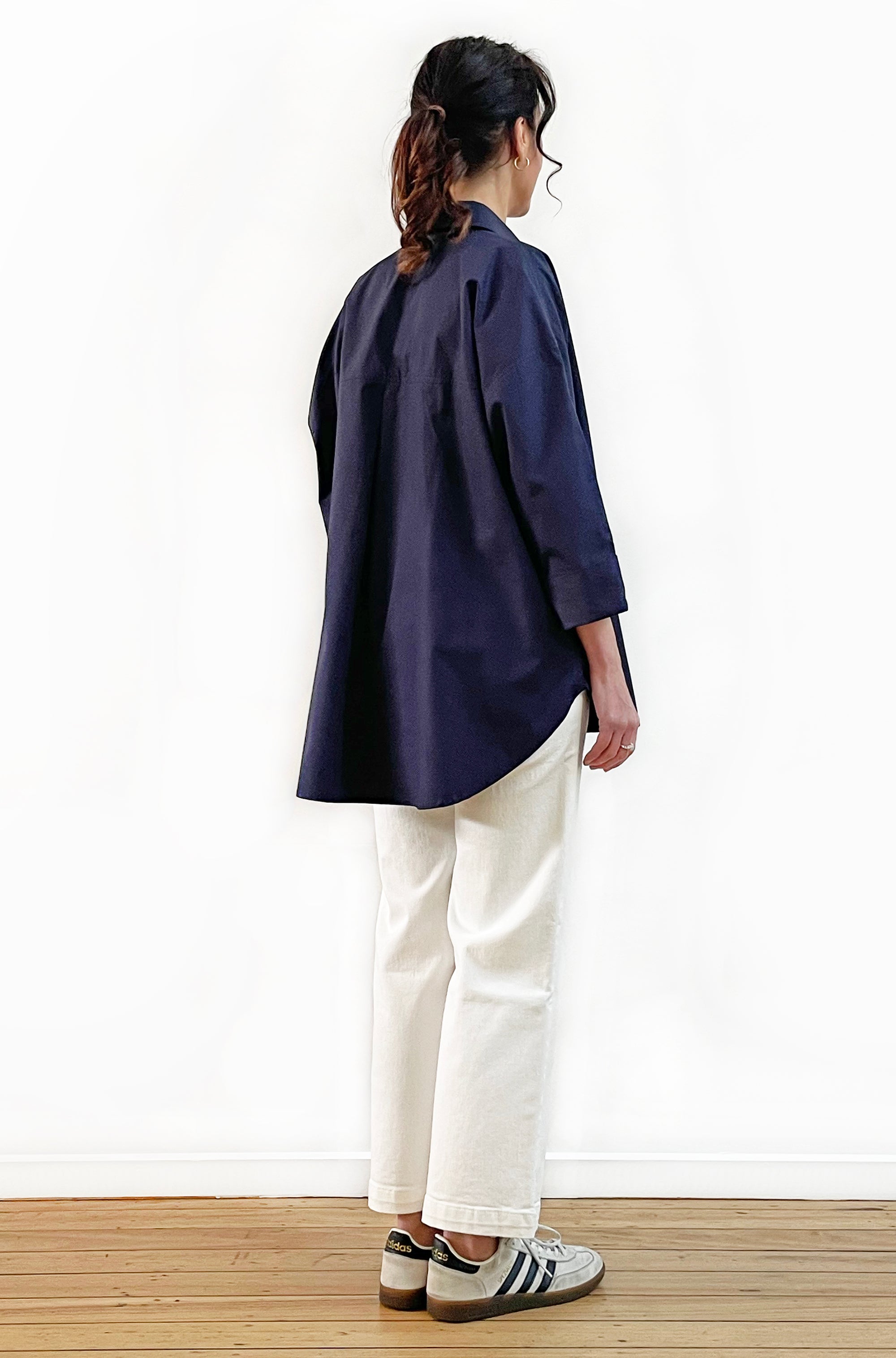 COTTON KIMONO SLEEVE SHIRT NAVY