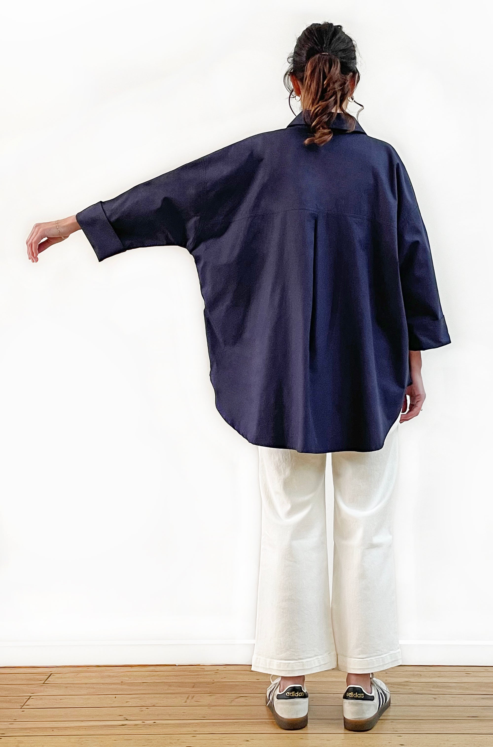 COTTON KIMONO SLEEVE SHIRT NAVY