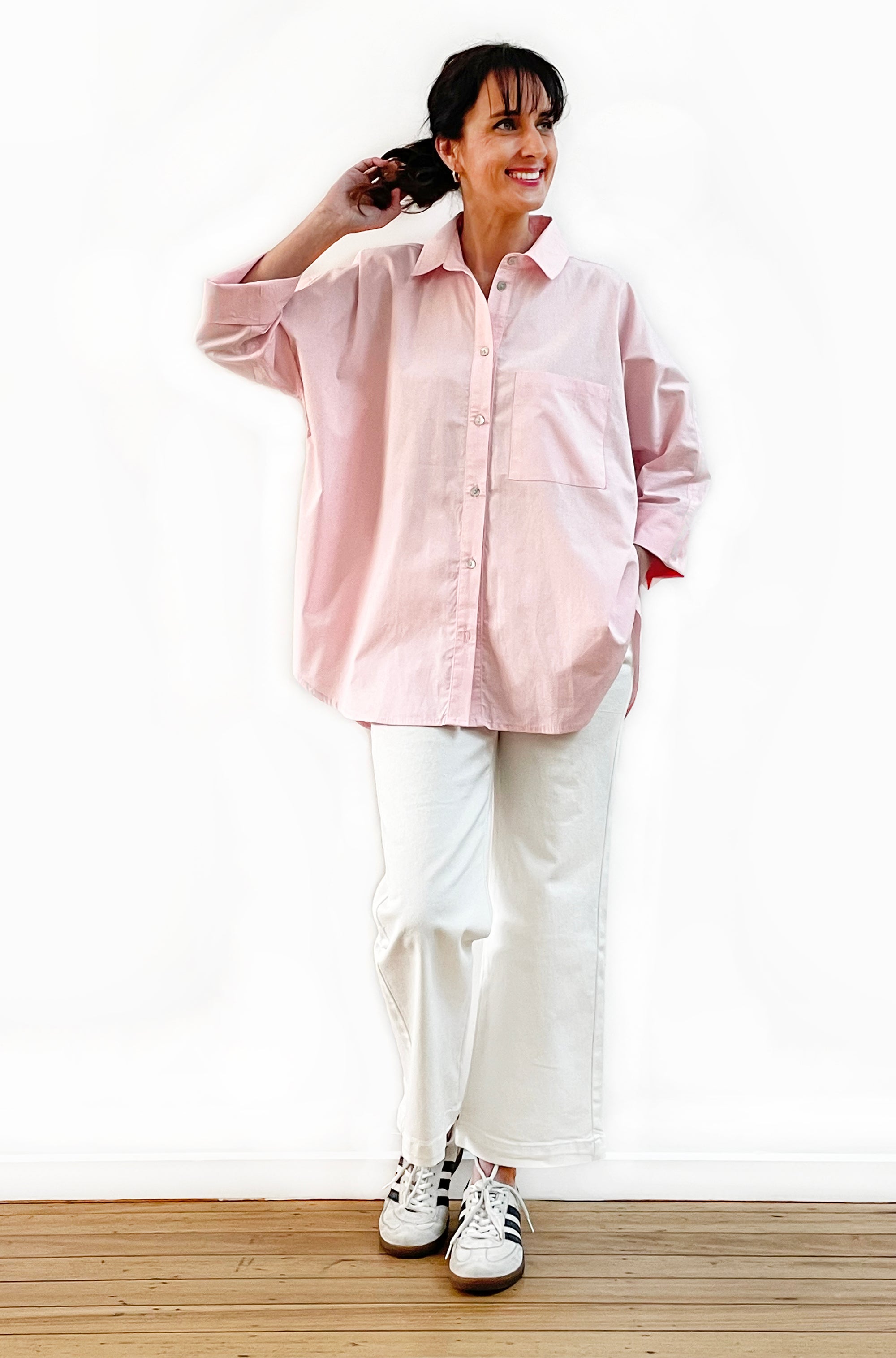 COTTON KIMONO SLEEVE SHIRT PALE PINK