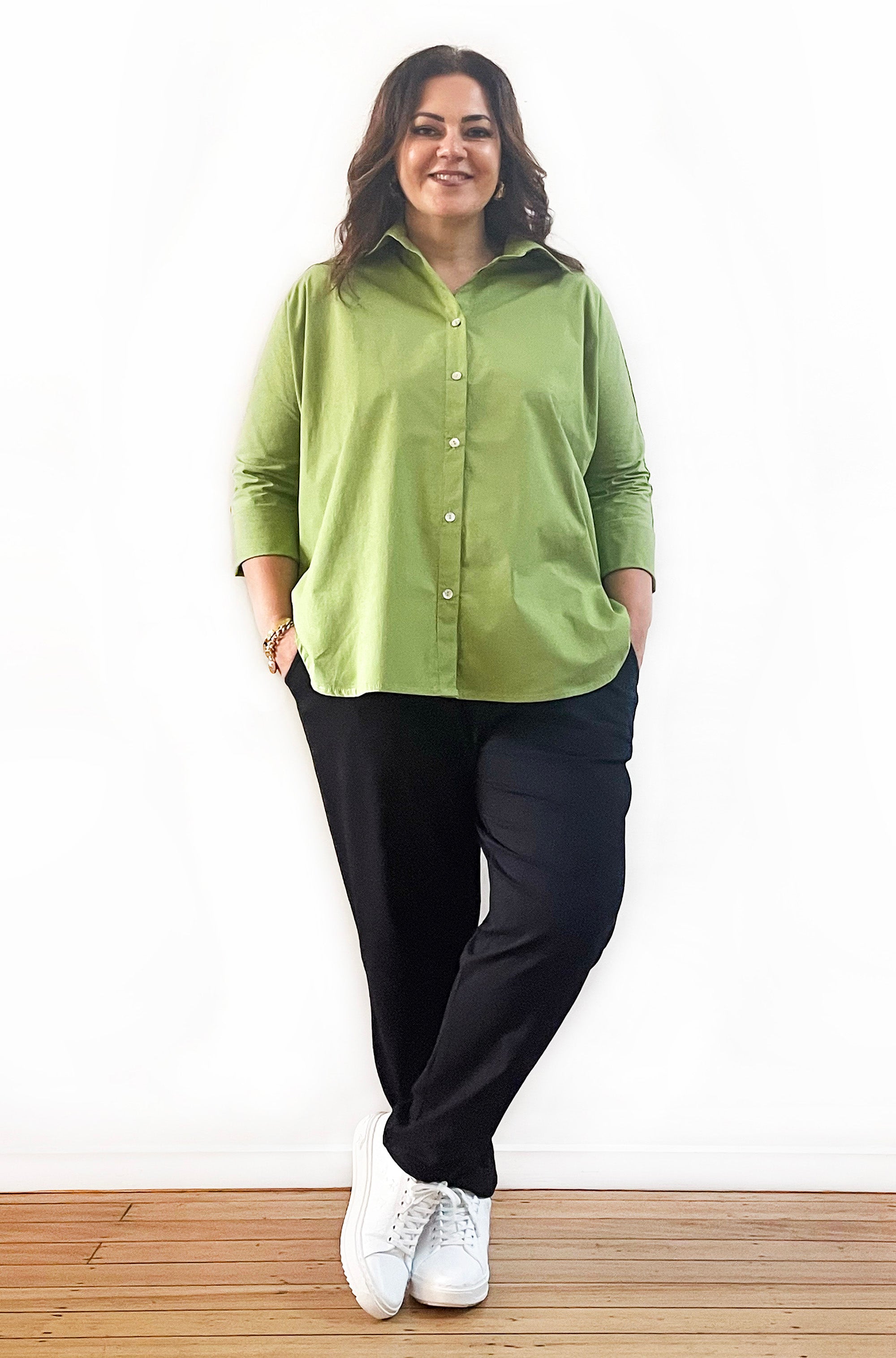 COTTON KIMONO SLEEVE SHIRT WASABI