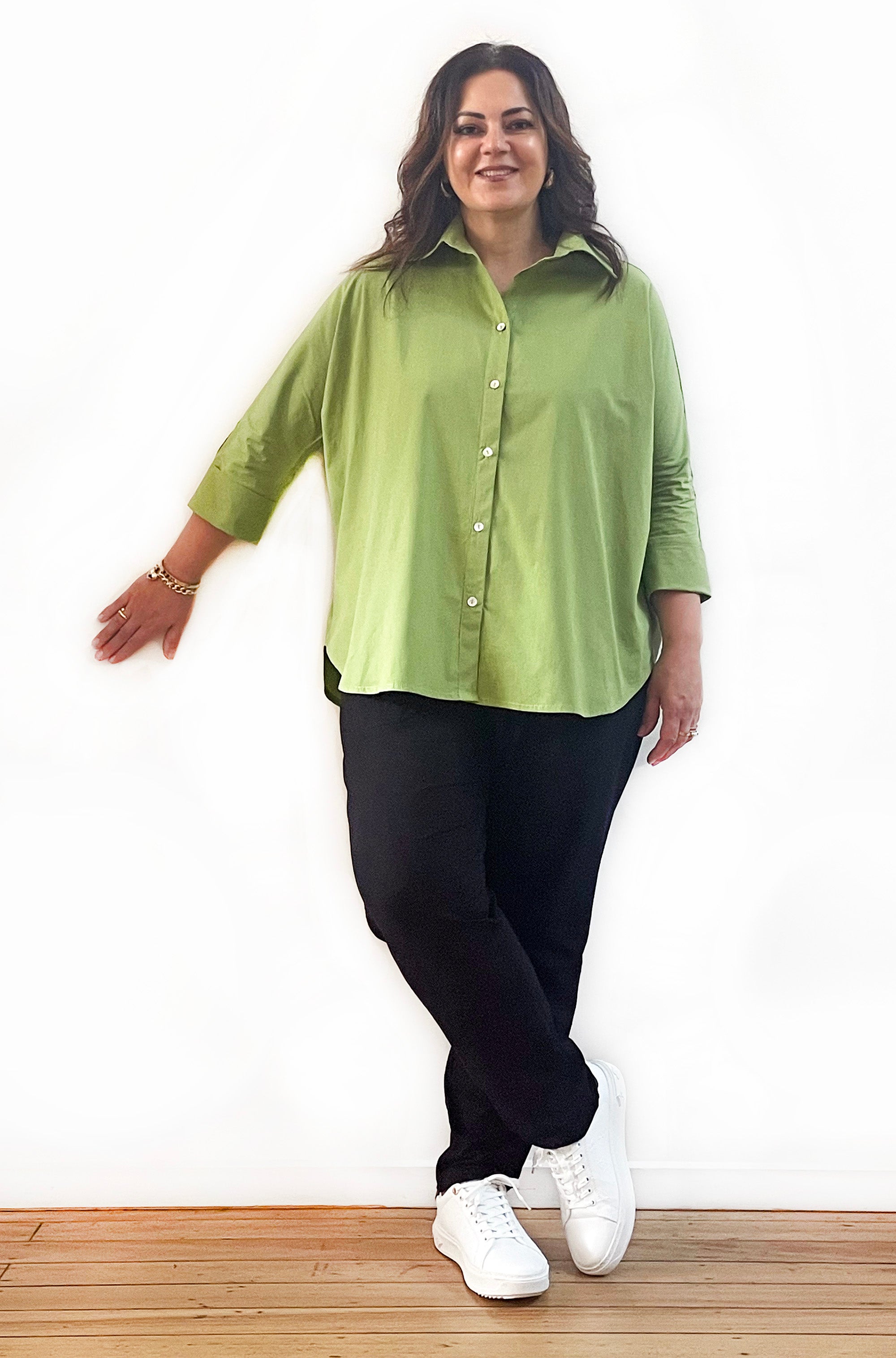 COTTON KIMONO SLEEVE SHIRT WASABI