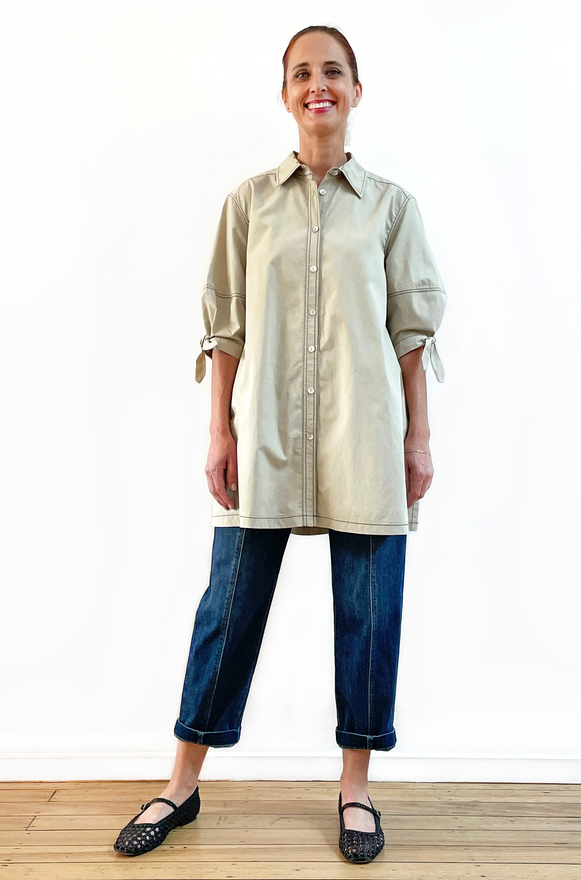 COTTON LANTERN SLEEVE SWING SHIRT NATURAL