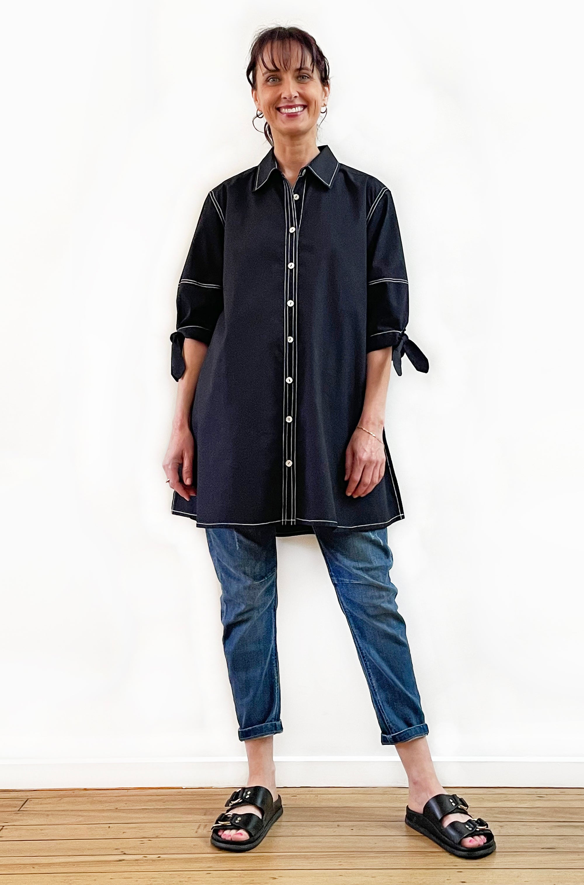 COTTON LANTERN SLEEVE SWING SHIRT BLACK