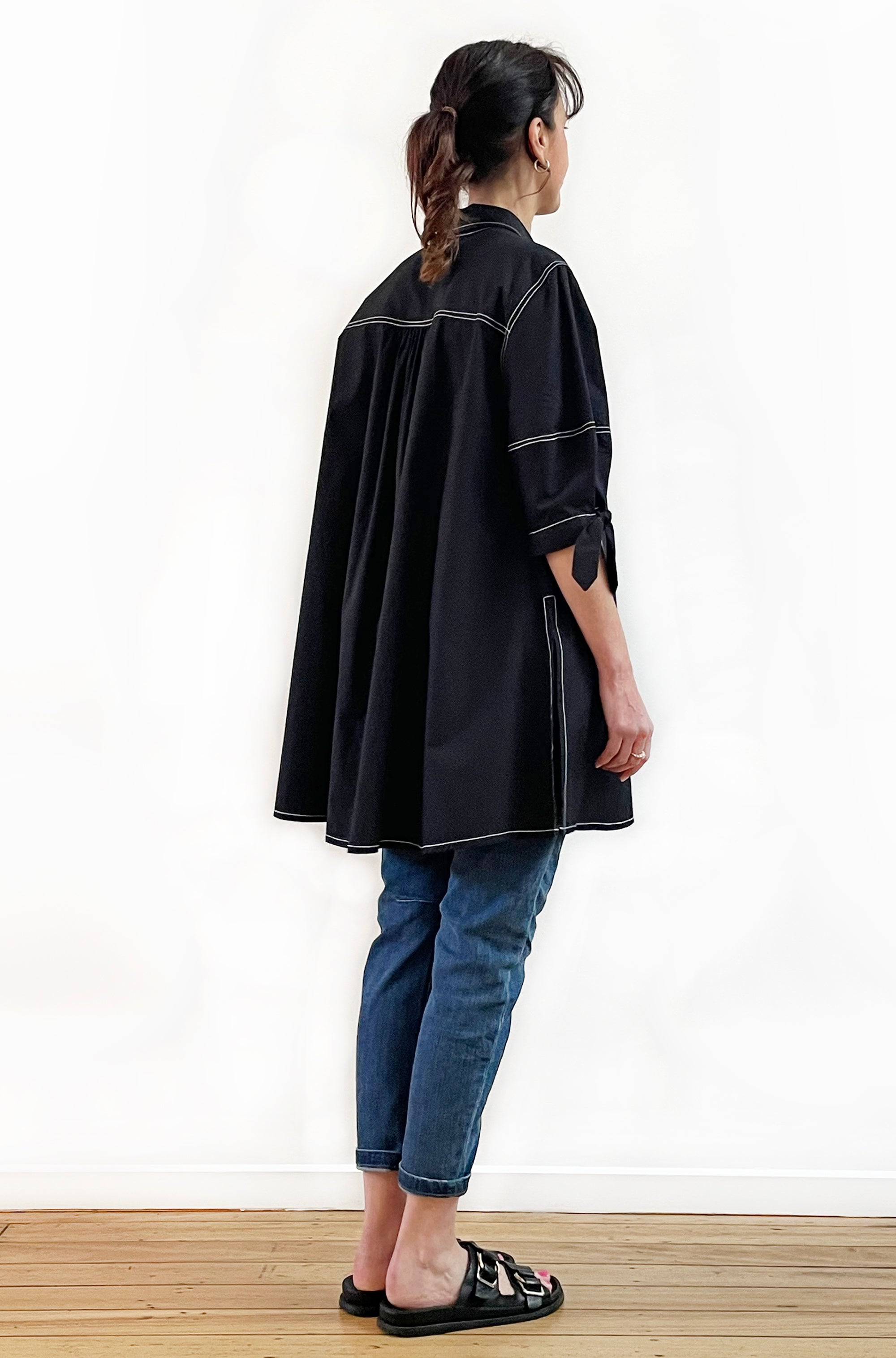COTTON LANTERN SLEEVE SWING SHIRT BLACK
