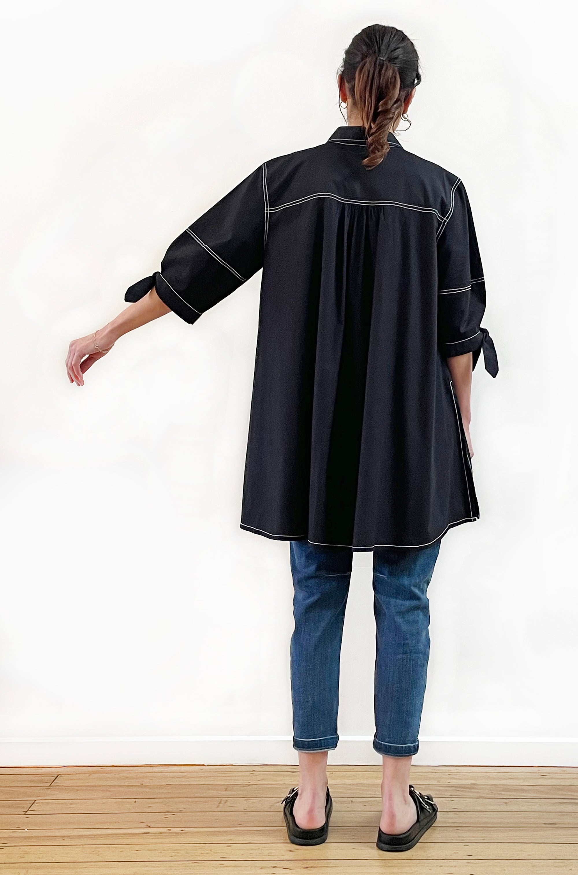 COTTON LANTERN SLEEVE SWING SHIRT BLACK