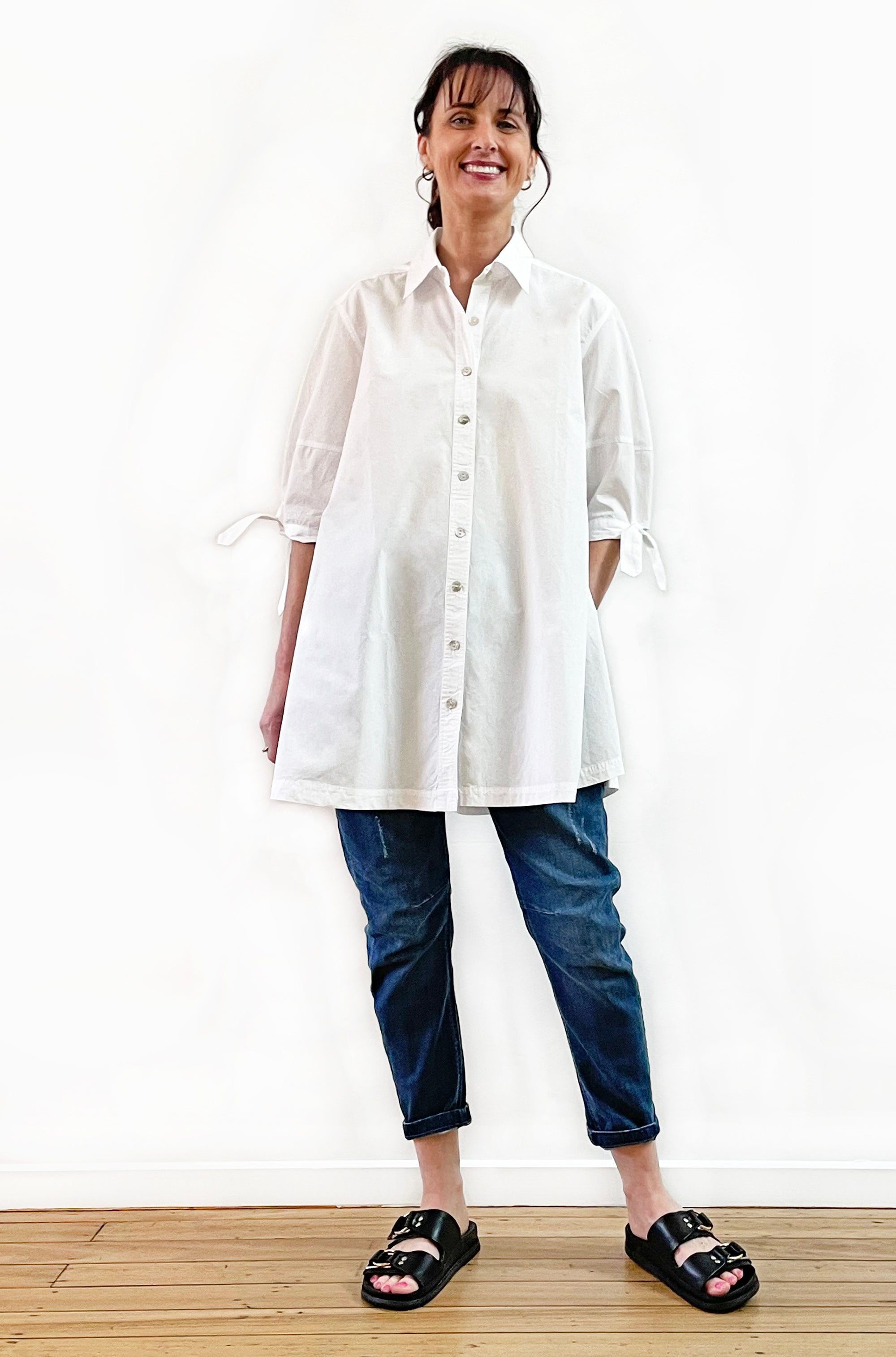 COTTON LANTERN SLEEVE SWING SHIRT WHITE