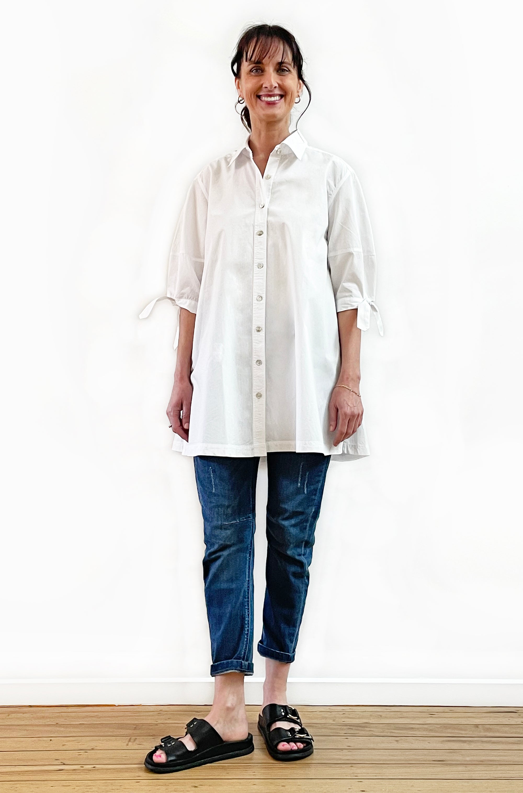 COTTON LANTERN SLEEVE SWING SHIRT WHITE