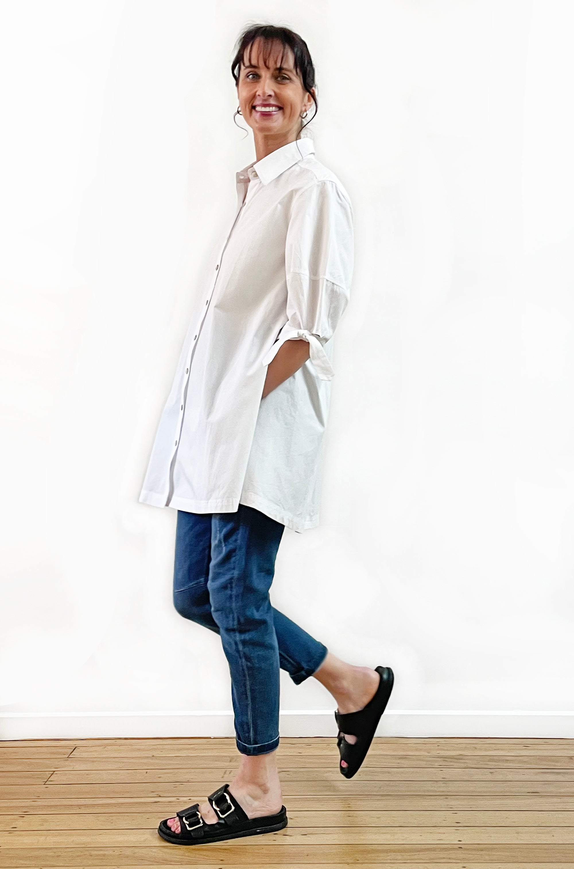 COTTON LANTERN SLEEVE SWING SHIRT WHITE