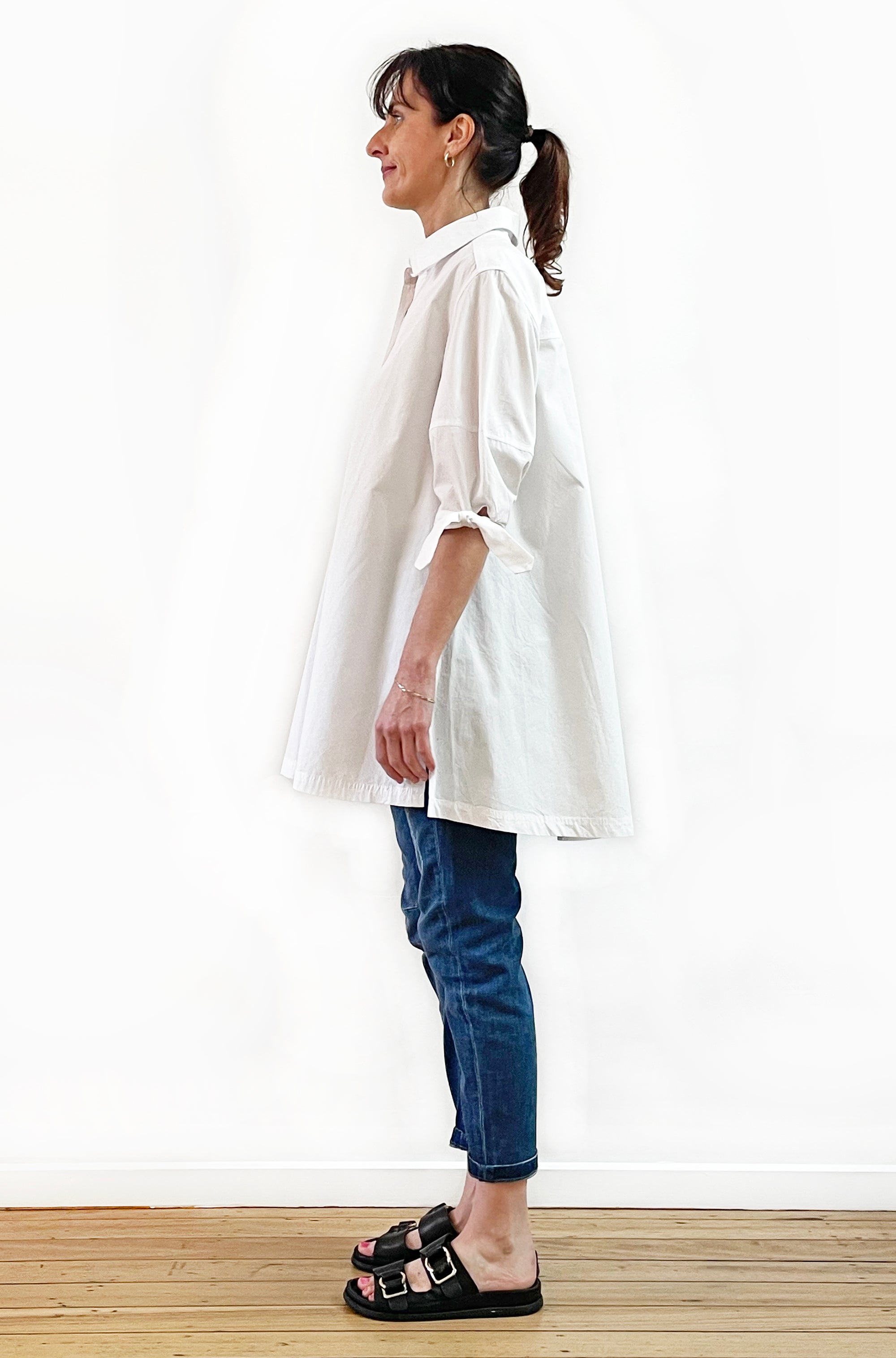 COTTON LANTERN SLEEVE SWING SHIRT WHITE