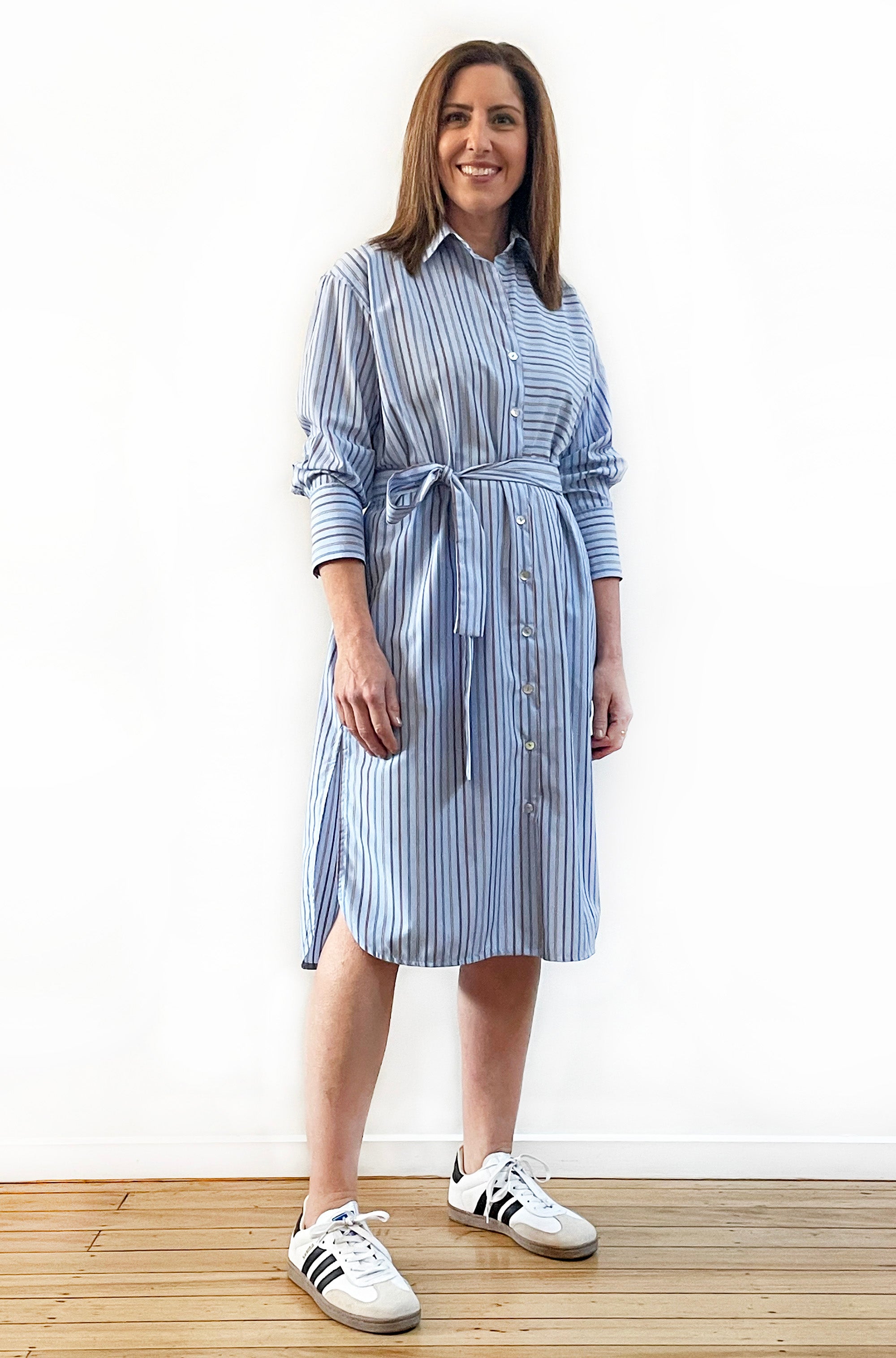 COTTON LONG SLEEVE SHIRT DRESS BLUE MULTI STRIPE