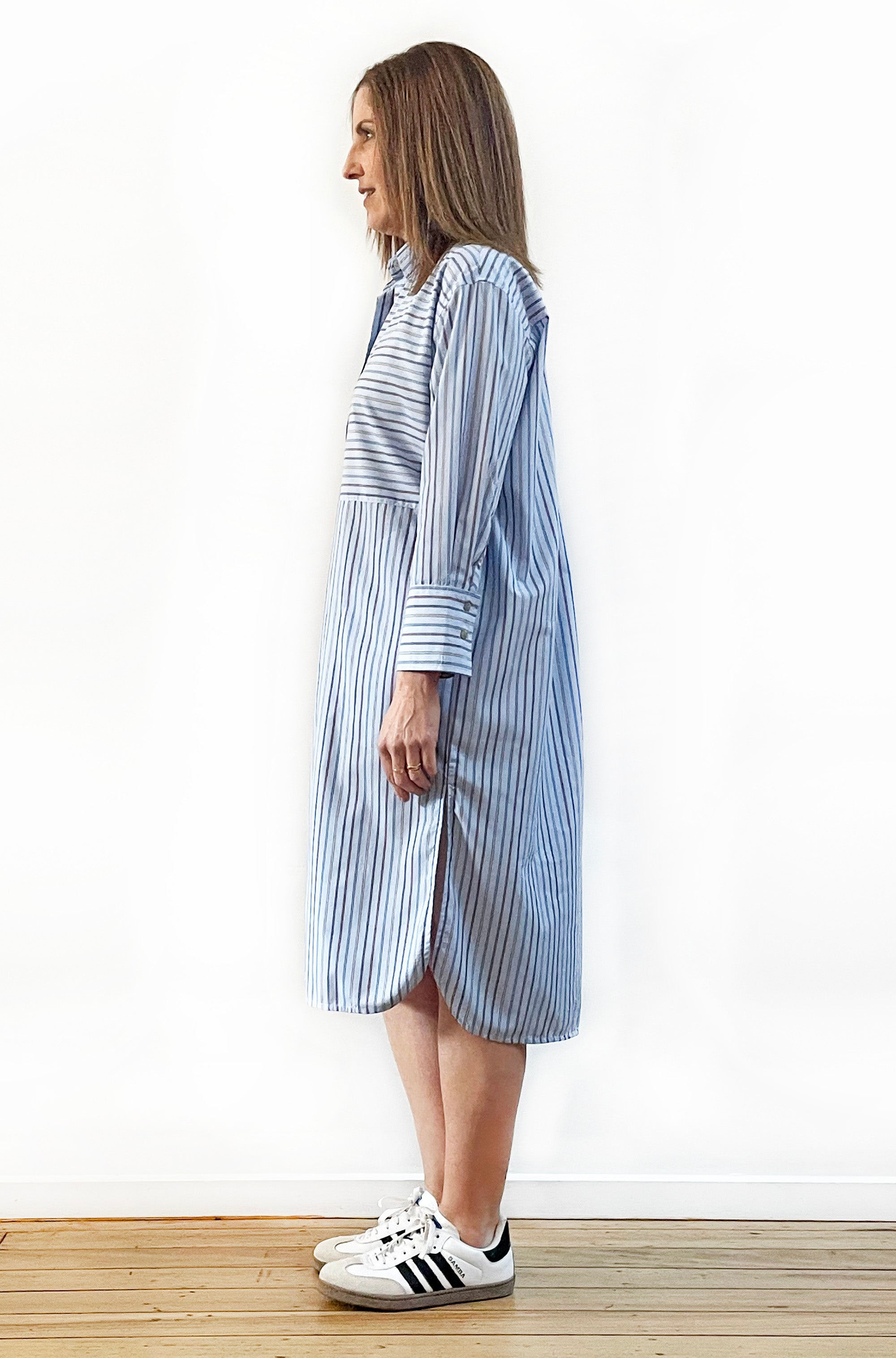 COTTON LONG SLEEVE SHIRT DRESS BLUE MULTI STRIPE