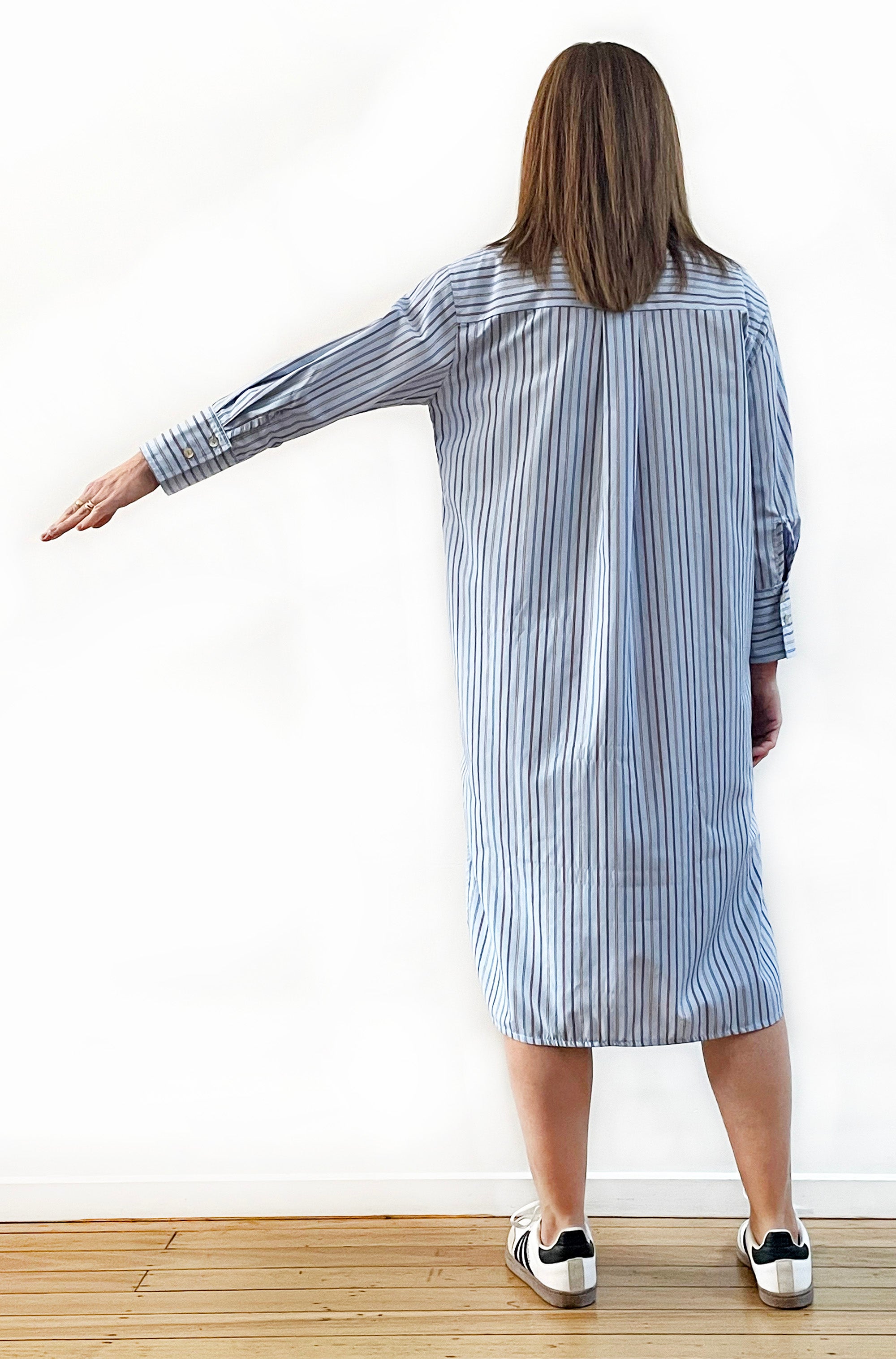 COTTON LONG SLEEVE SHIRT DRESS BLUE MULTI STRIPE