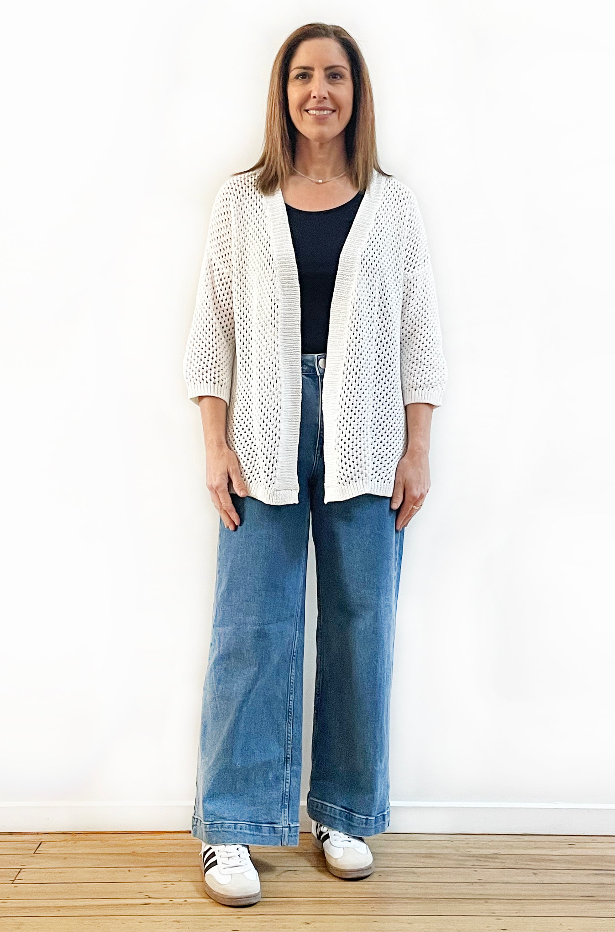 COTTON MESH KNIT CARDI WHITE