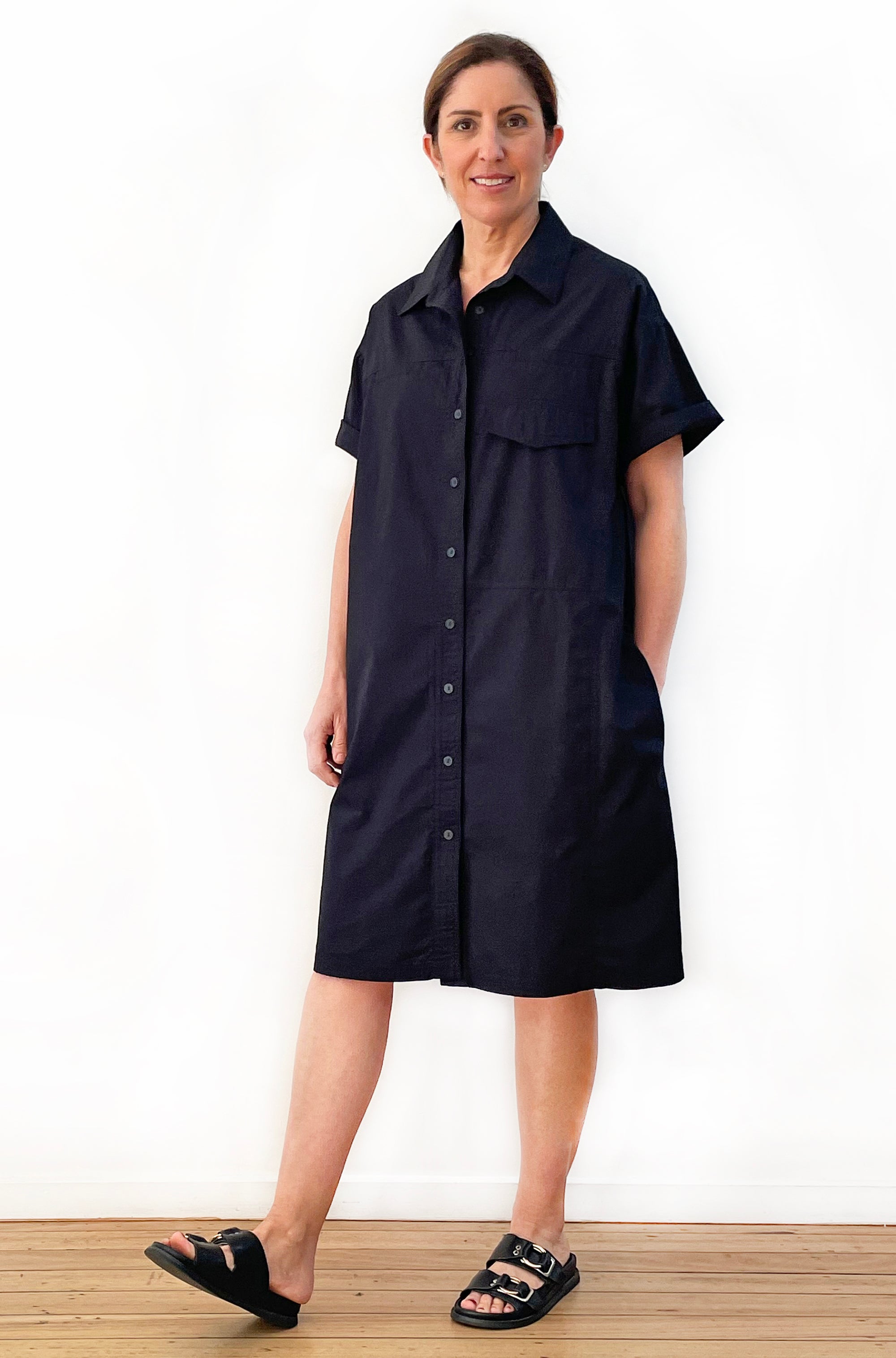 COTTON OVERSIZED BOXY SHIRT DRESS BLACK