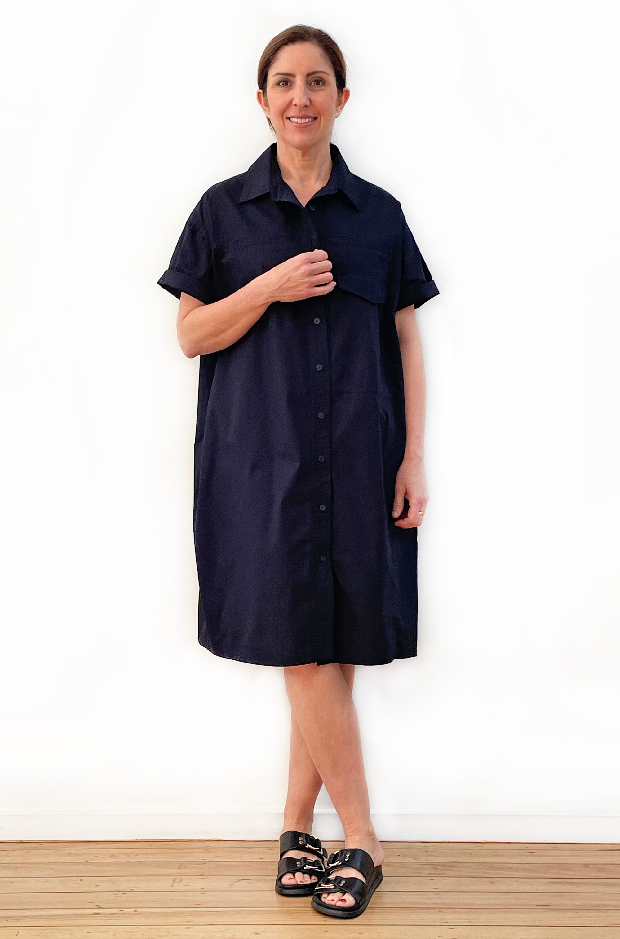 COTTON OVERSIZED BOXY SHIRT DRESS BLACK