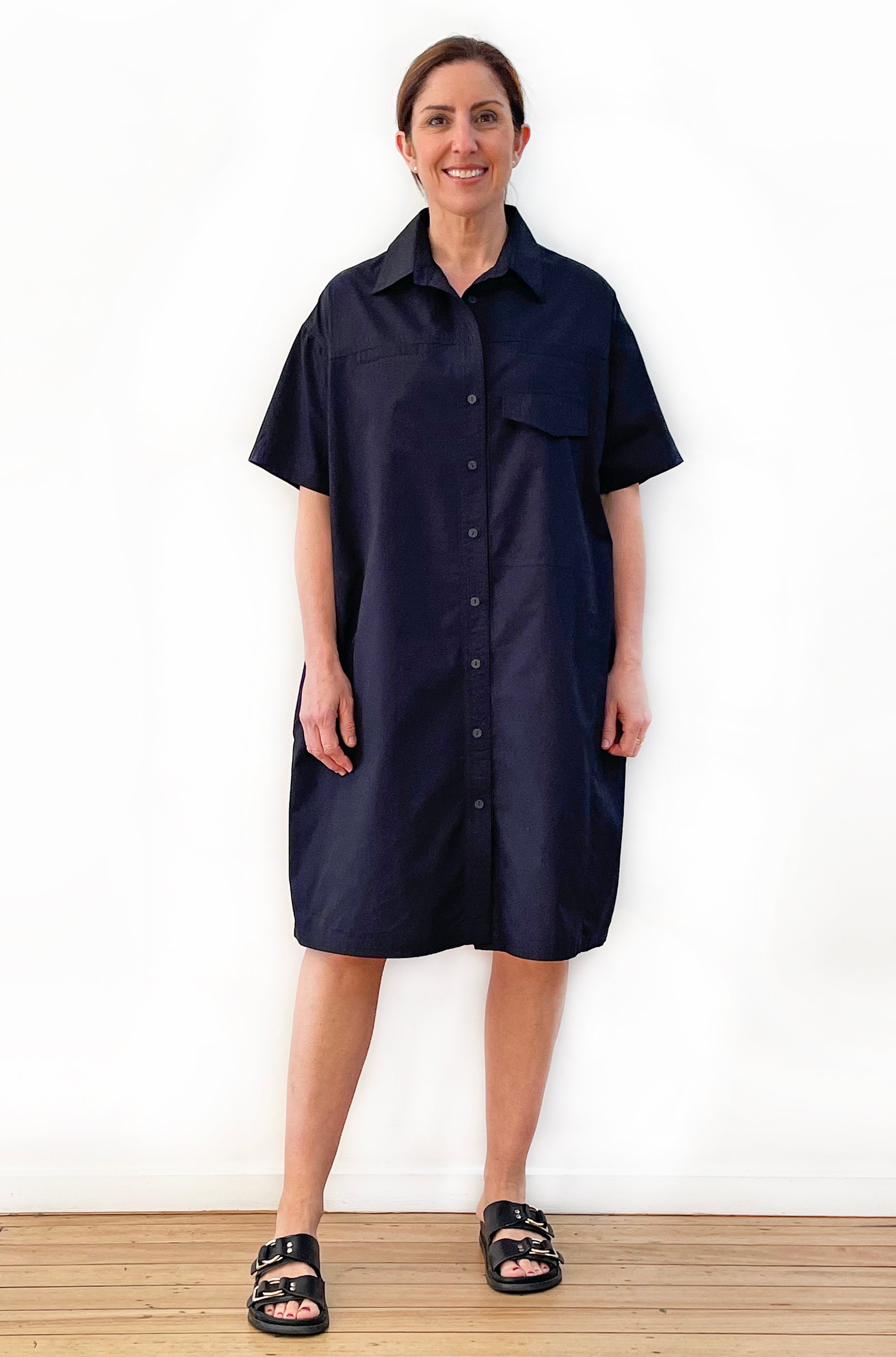 COTTON OVERSIZED BOXY SHIRT DRESS BLACK