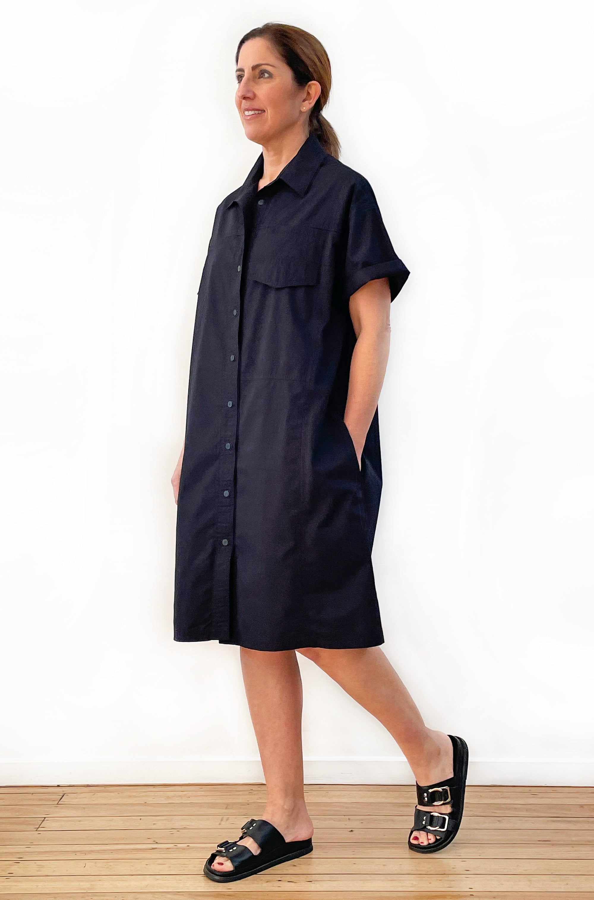 COTTON OVERSIZED BOXY SHIRT DRESS BLACK