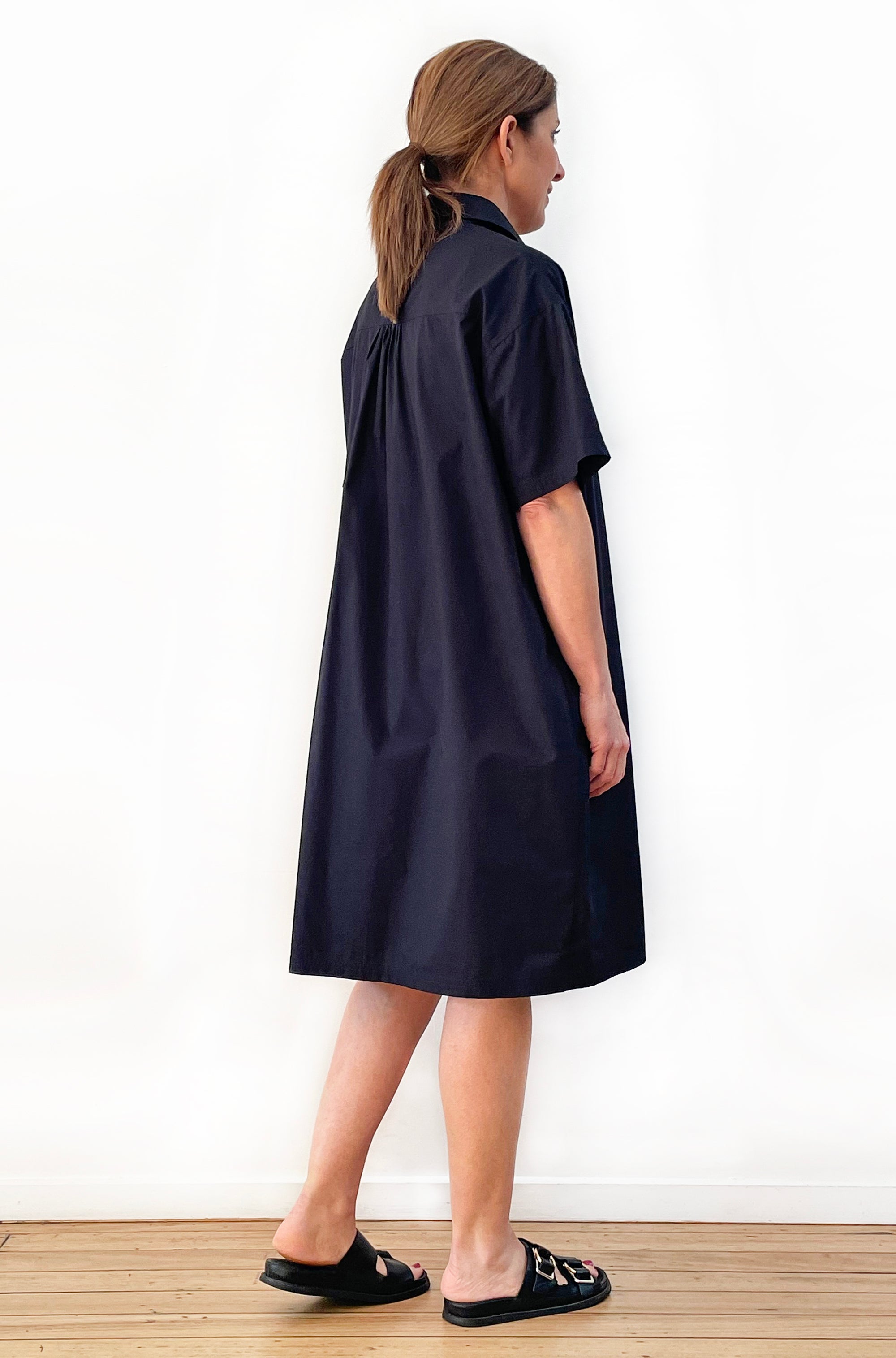 COTTON OVERSIZED BOXY SHIRT DRESS BLACK