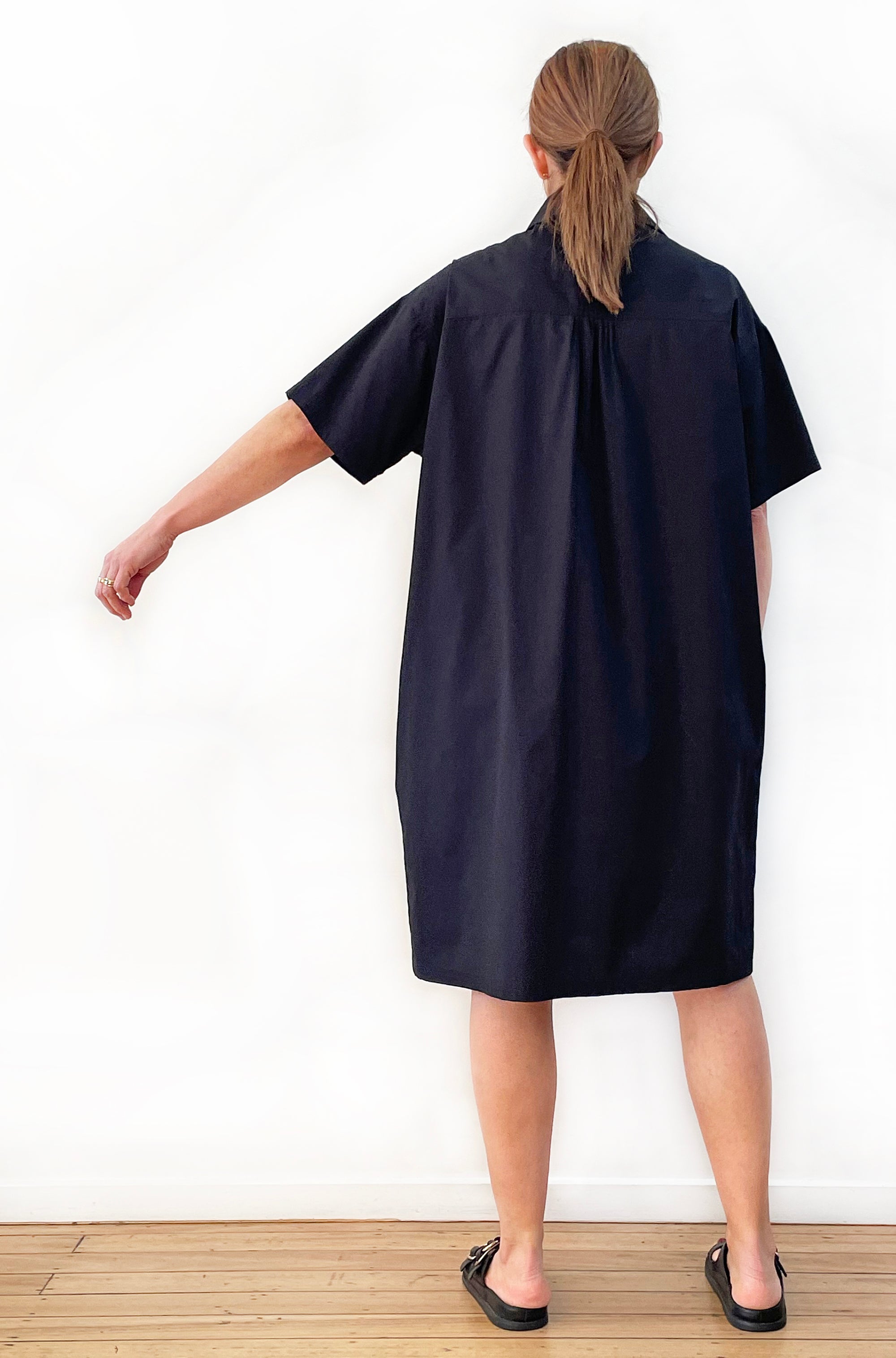 COTTON OVERSIZED BOXY SHIRT DRESS BLACK