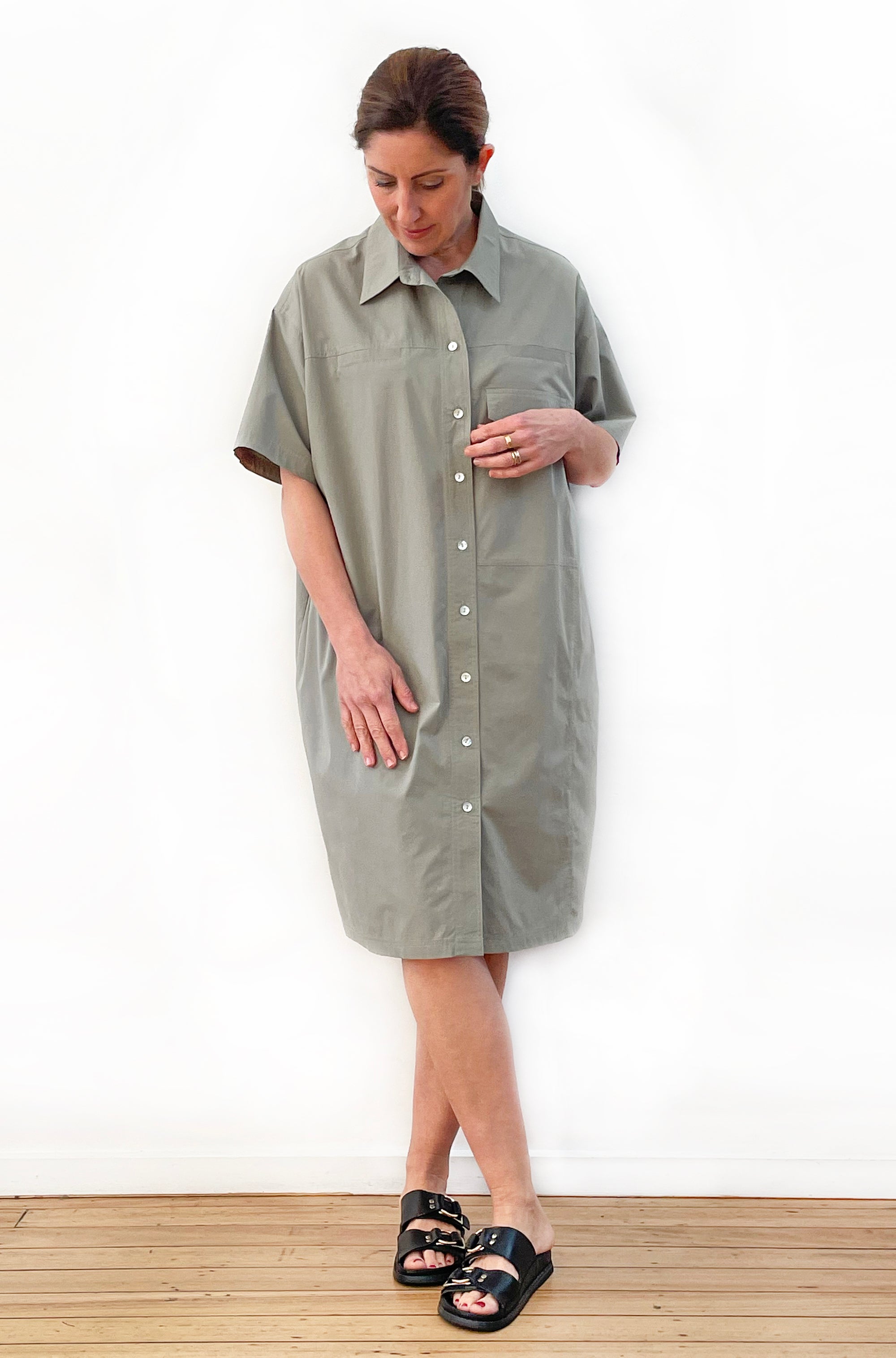 COTTON OVERSIZED BOXY SHIRT DRESS KHAKI