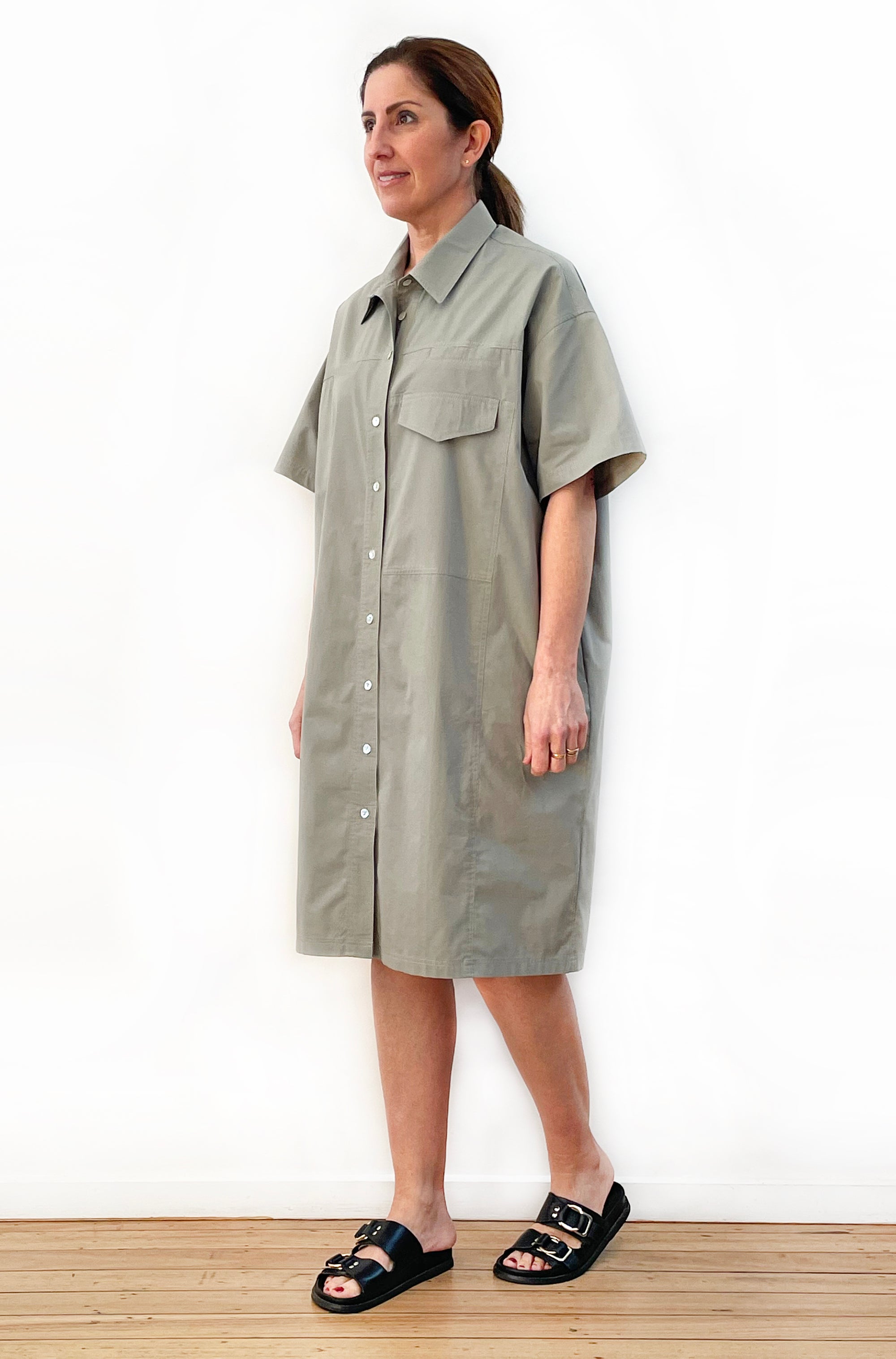 COTTON OVERSIZED BOXY SHIRT DRESS KHAKI