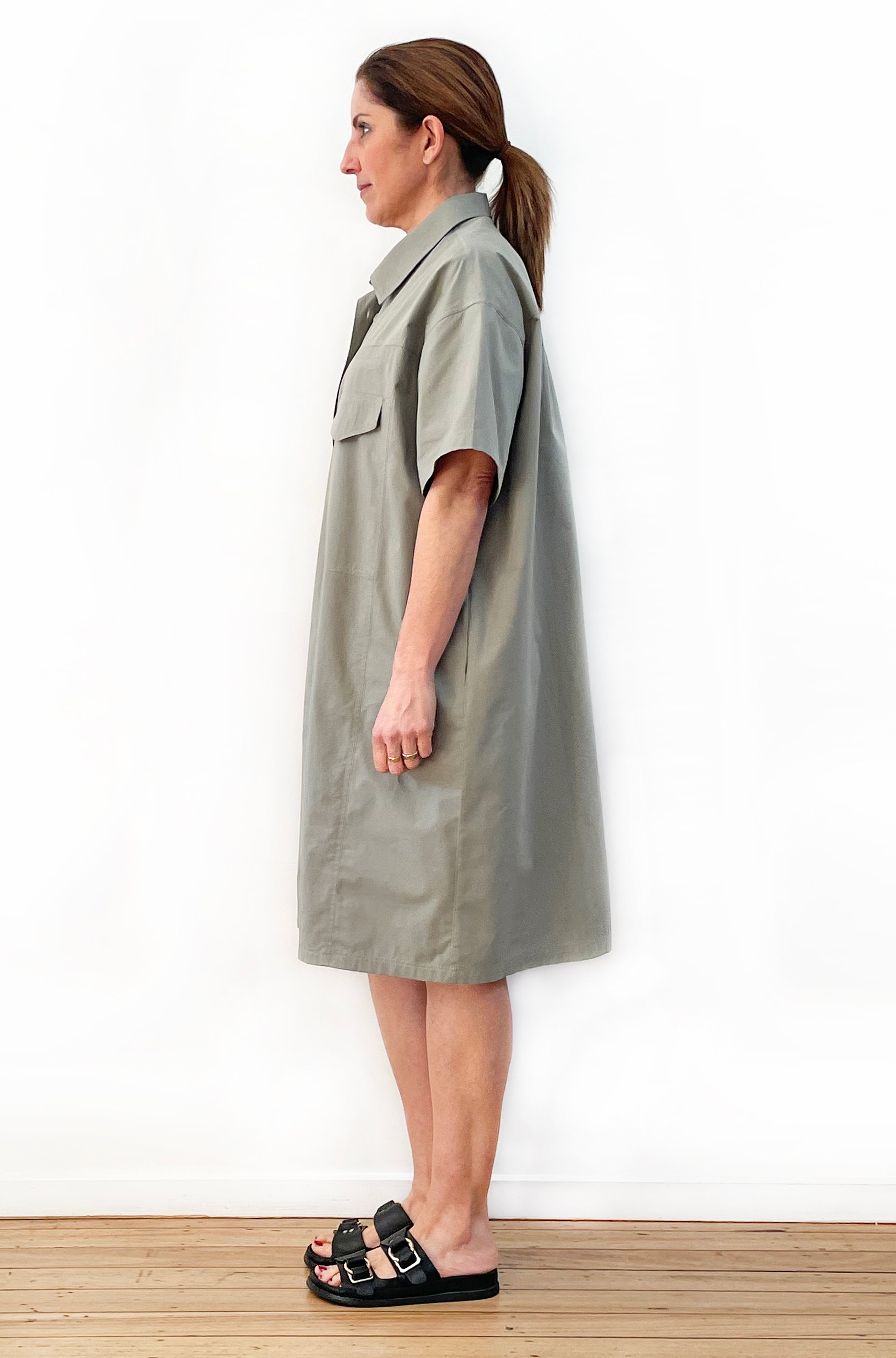 COTTON OVERSIZED BOXY SHIRT DRESS KHAKI