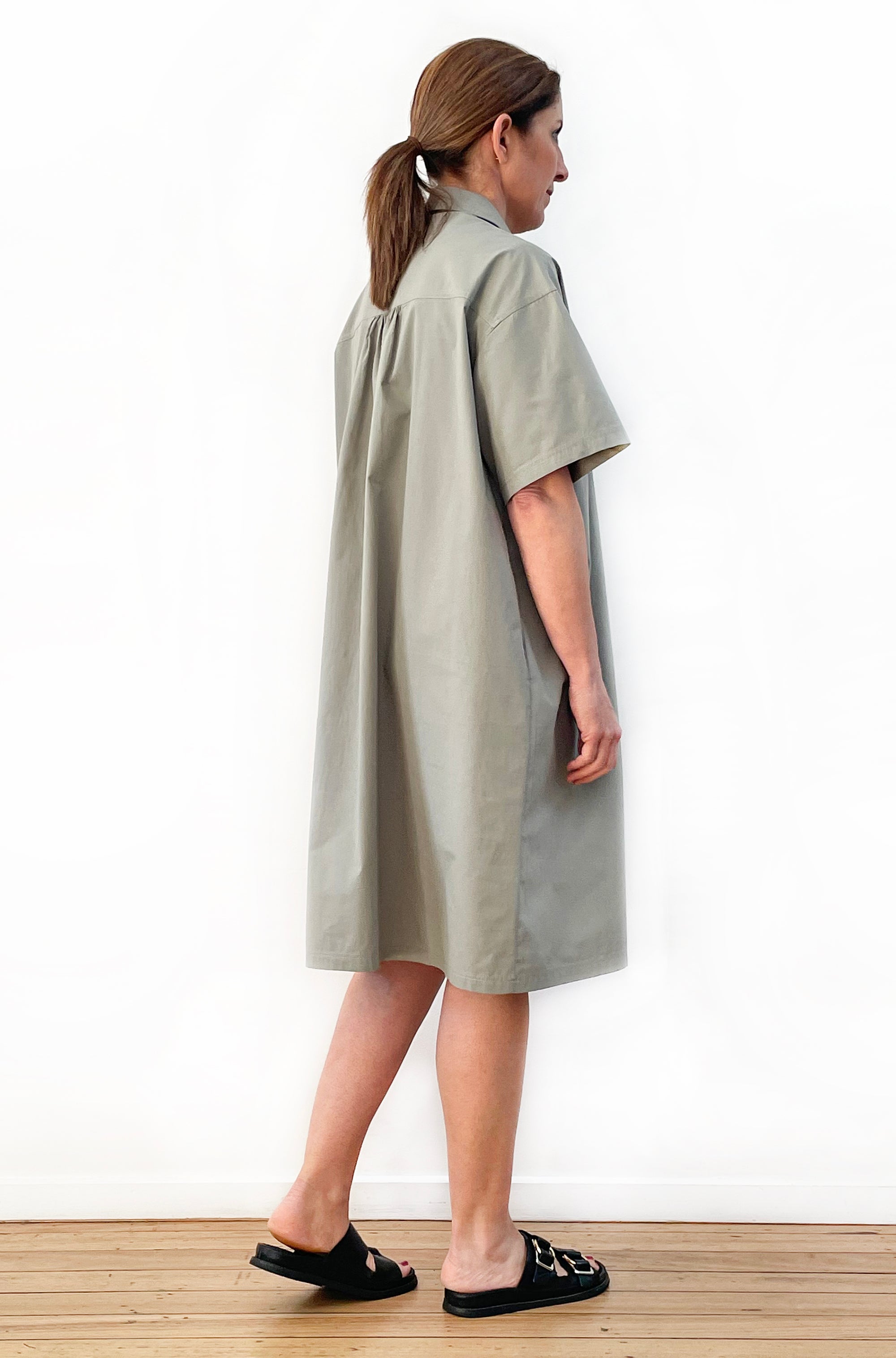 COTTON OVERSIZED BOXY SHIRT DRESS KHAKI