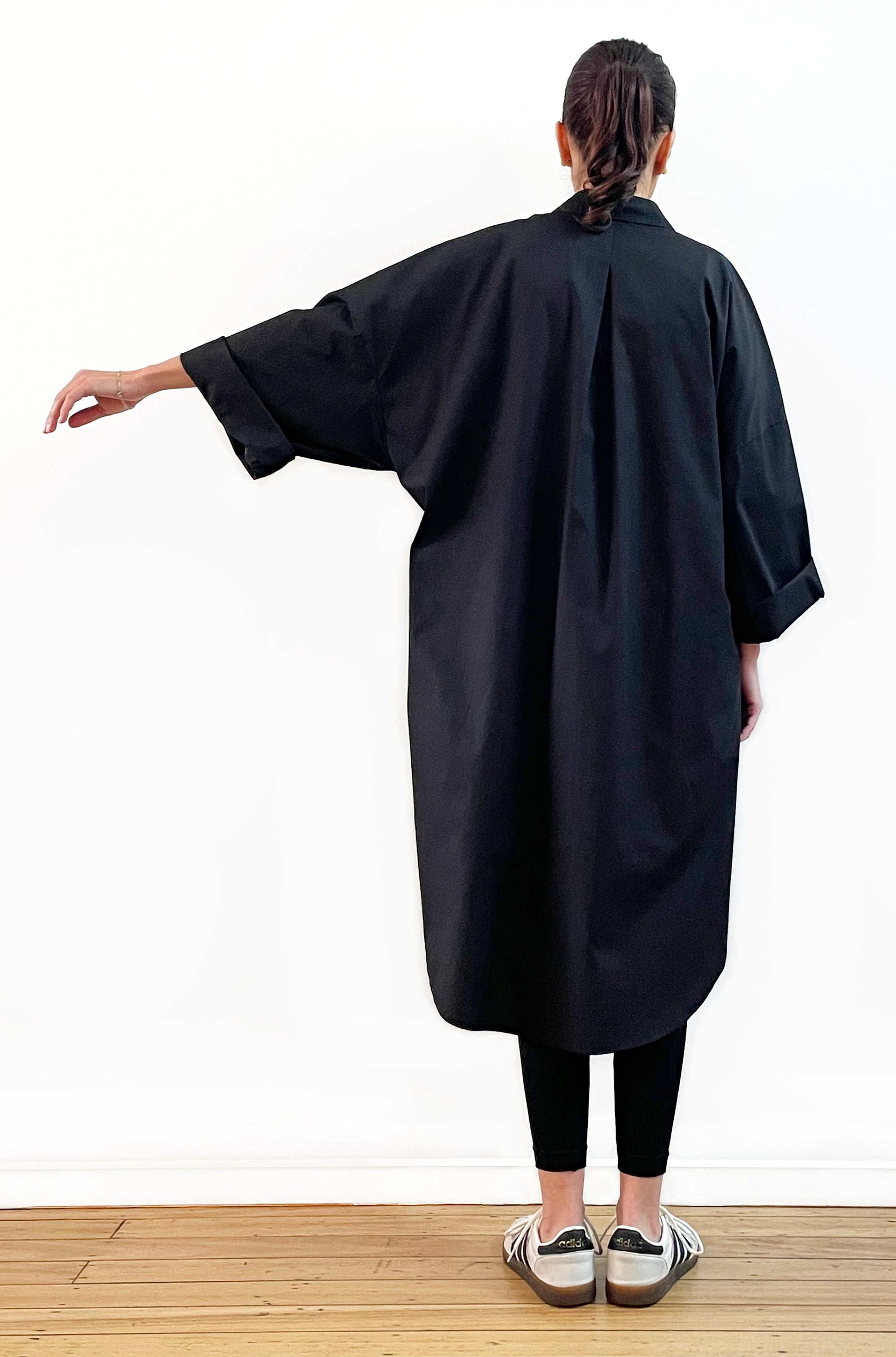 COTTON OVERSIZED DRAWSTRING SHIRTDRESS BLACK