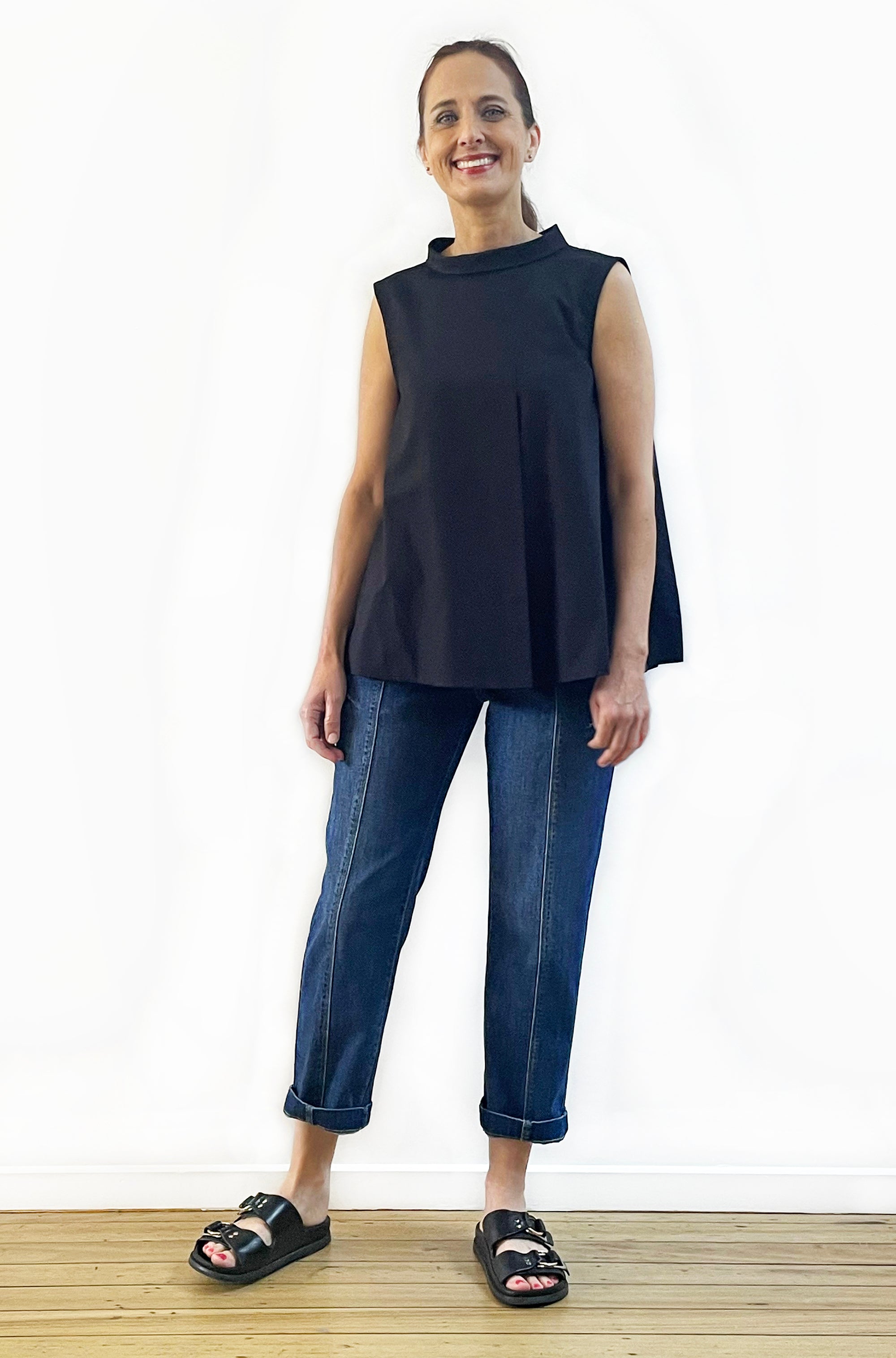 COTTON ROLL NECK SWING TOP BLACK