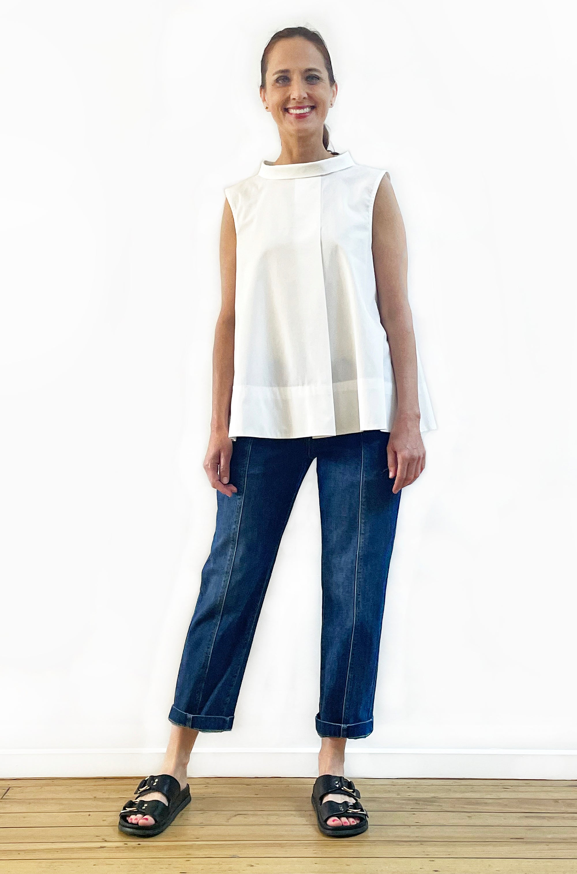 COTTON ROLL NECK SWING TOP WHITE