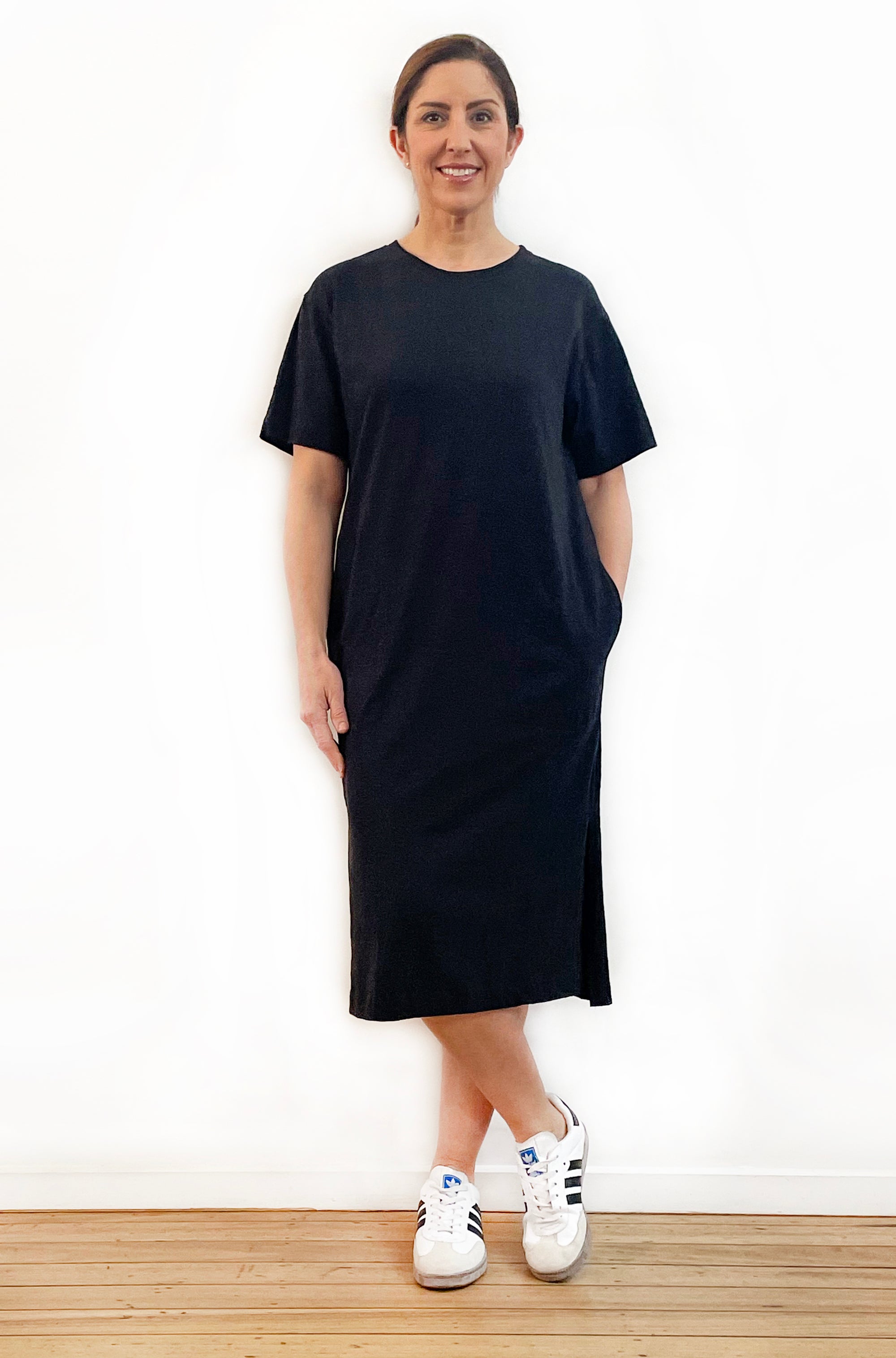 100% COTTON SHORT SLEEVE TEE DRESS BLACK