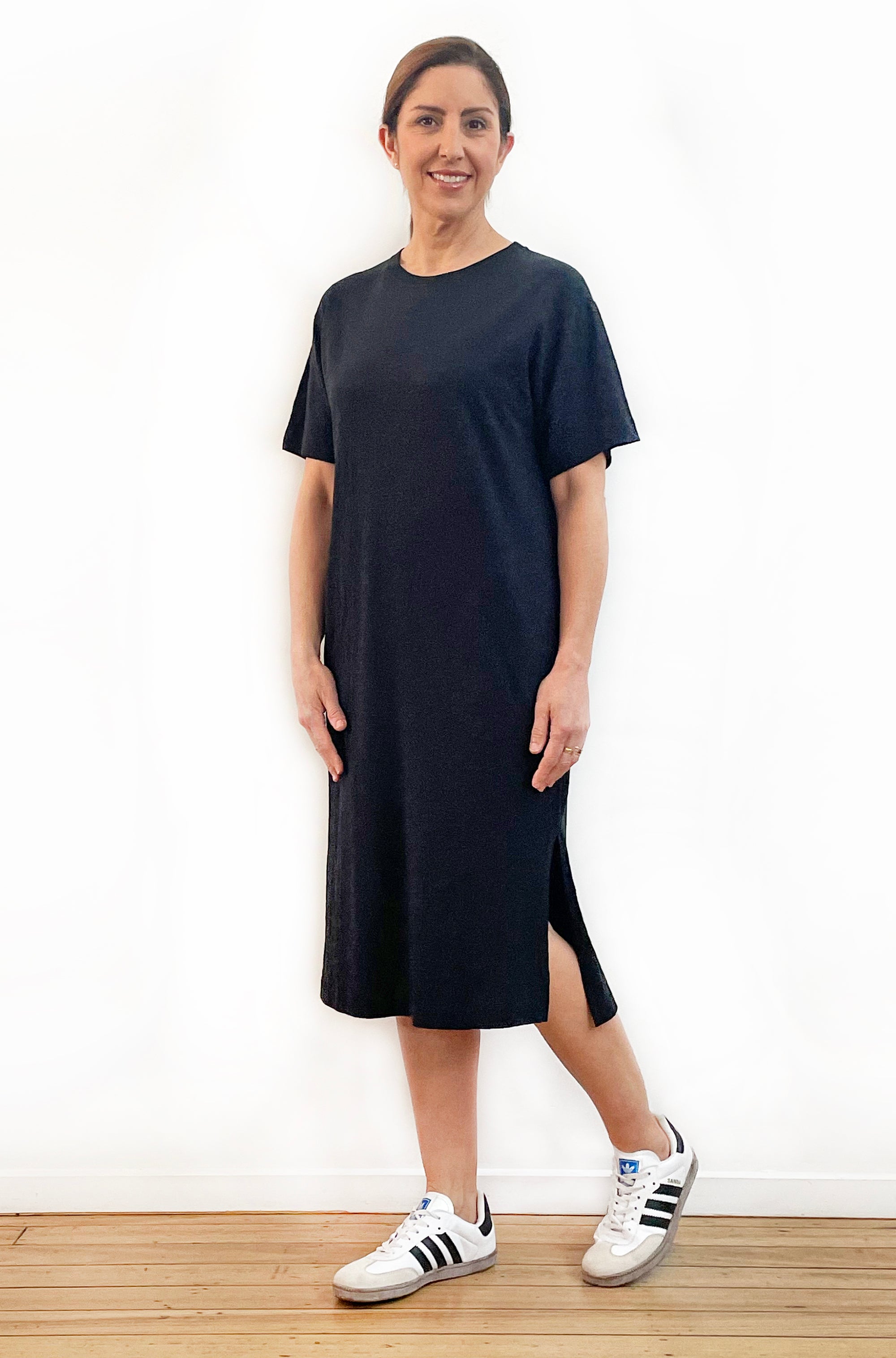 100% COTTON SHORT SLEEVE TEE DRESS BLACK