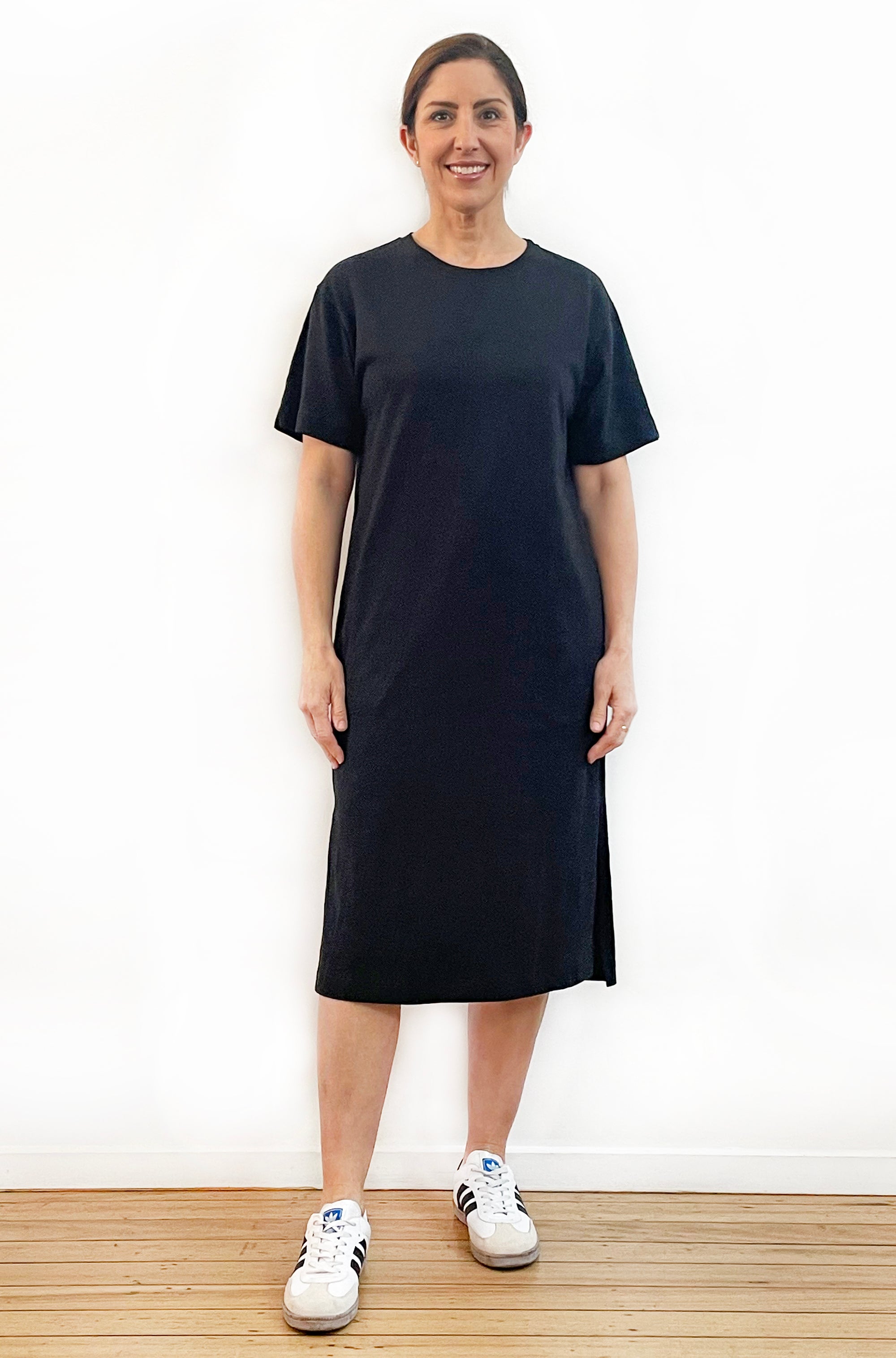 100% COTTON SHORT SLEEVE TEE DRESS BLACK