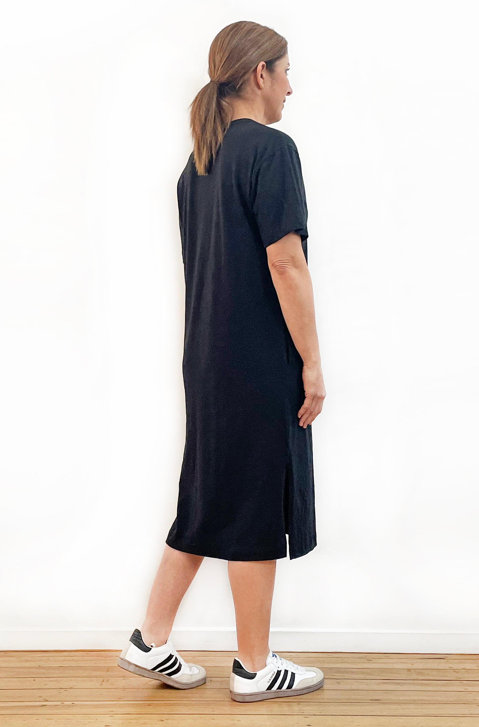 100% COTTON SHORT SLEEVE TEE DRESS BLACK