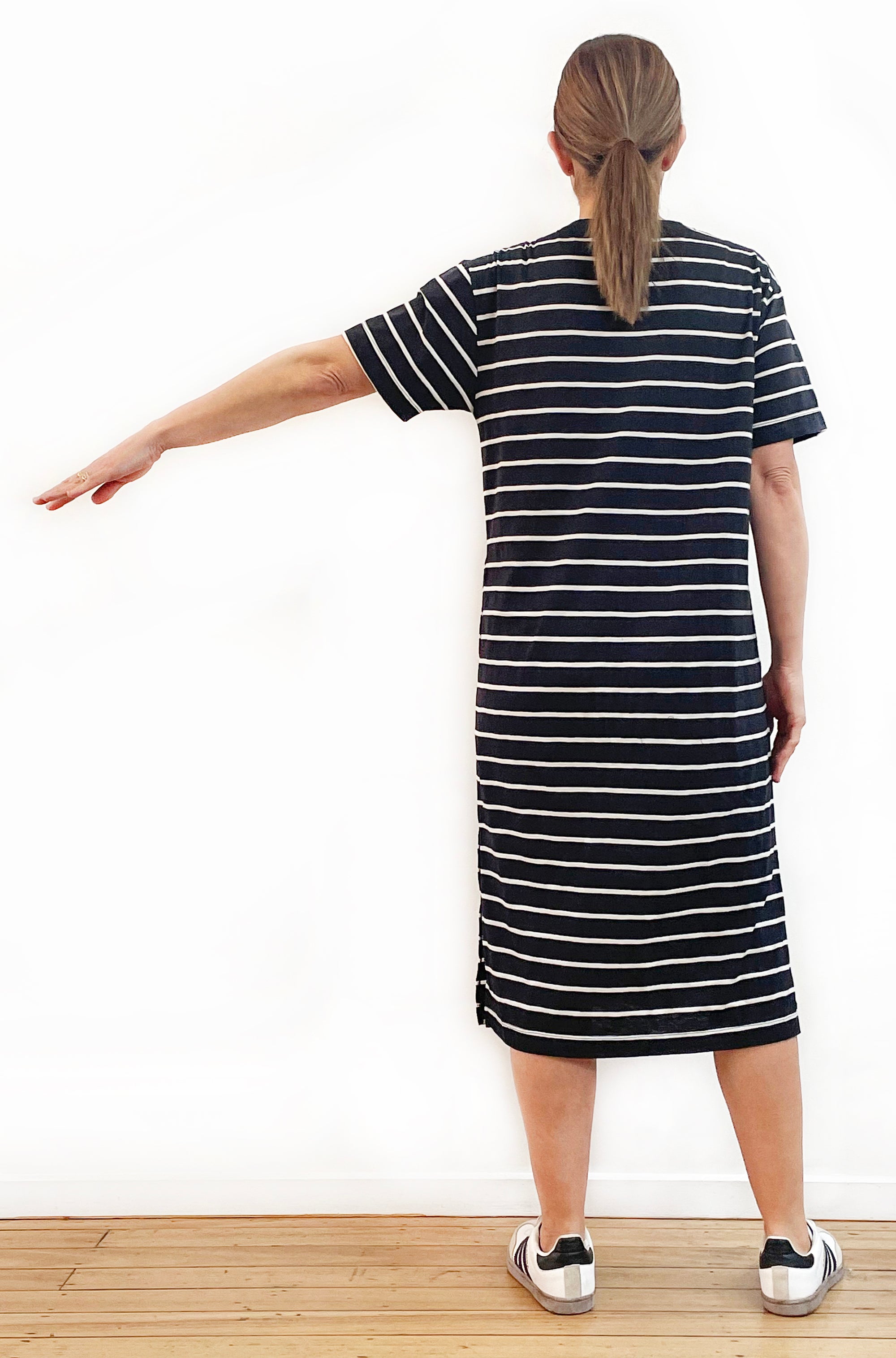 100% COTTON SHORT SLEEVE TEE DRESS BLACK STRIPE