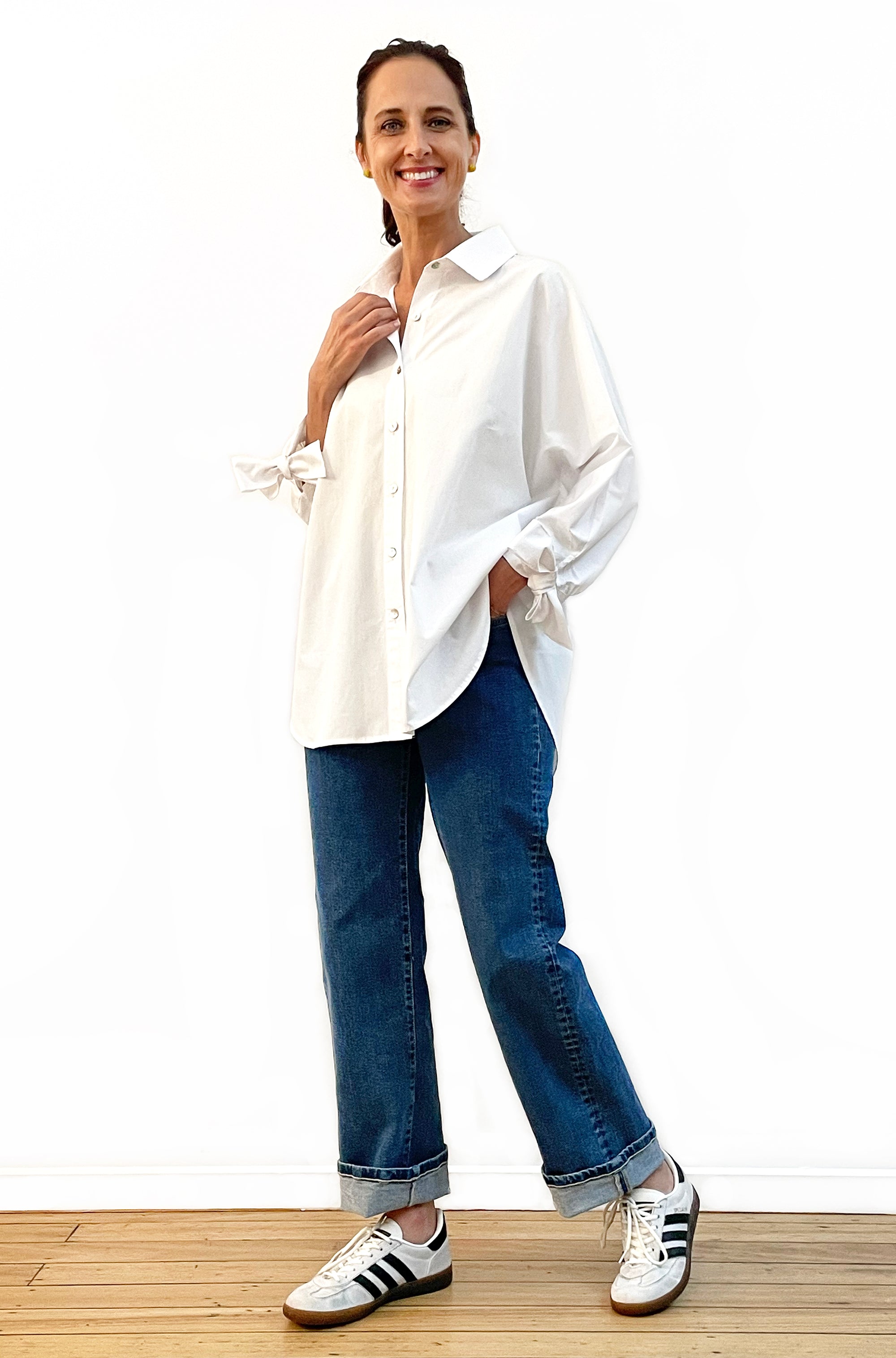 COTTON KIMONO TIE SLEEVE SHIRT WHITE