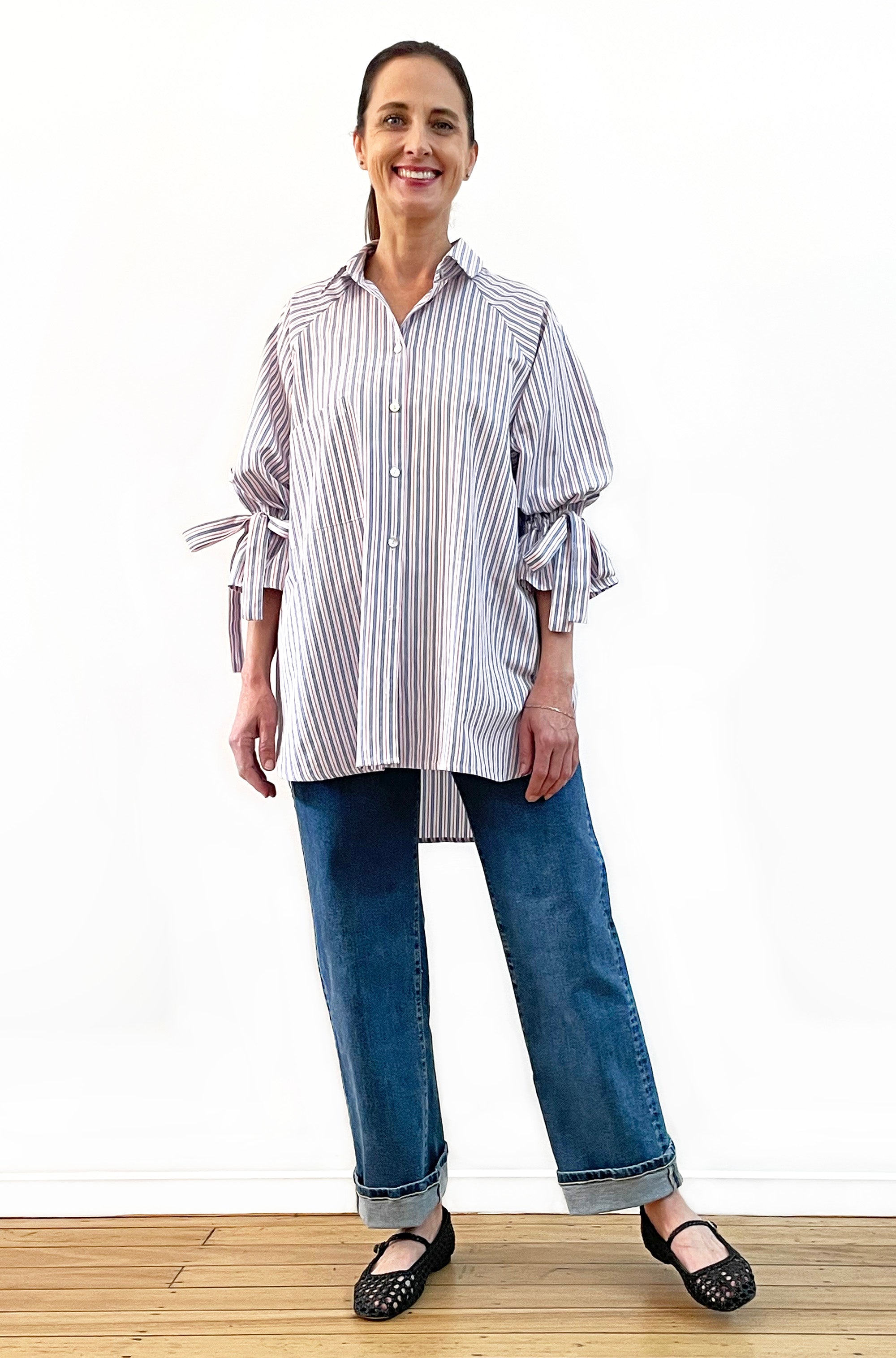 COTTON TIE SLEEVE RAGLAN SHIRT STRIPE