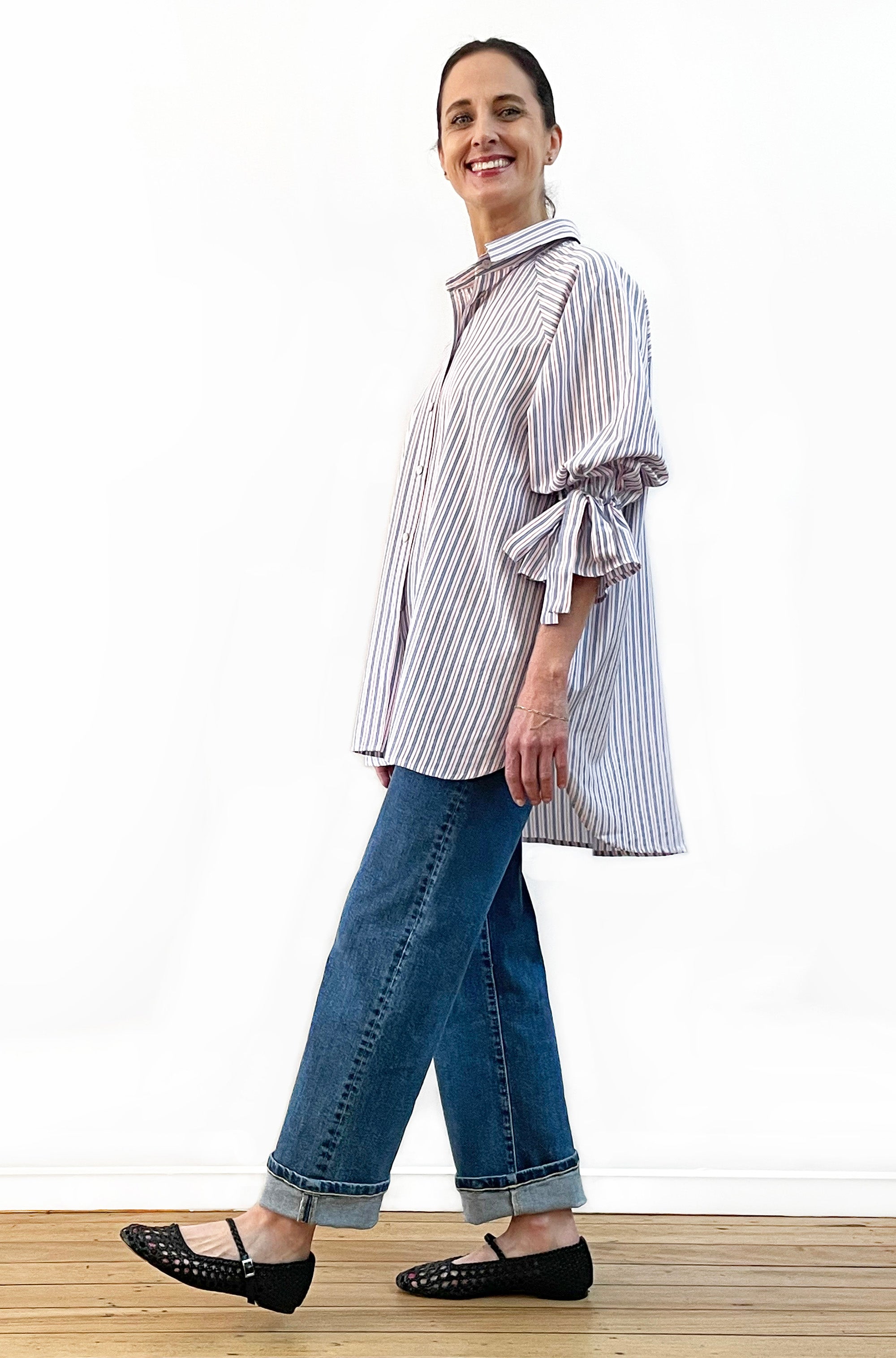 COTTON TIE SLEEVE RAGLAN SHIRT STRIPE
