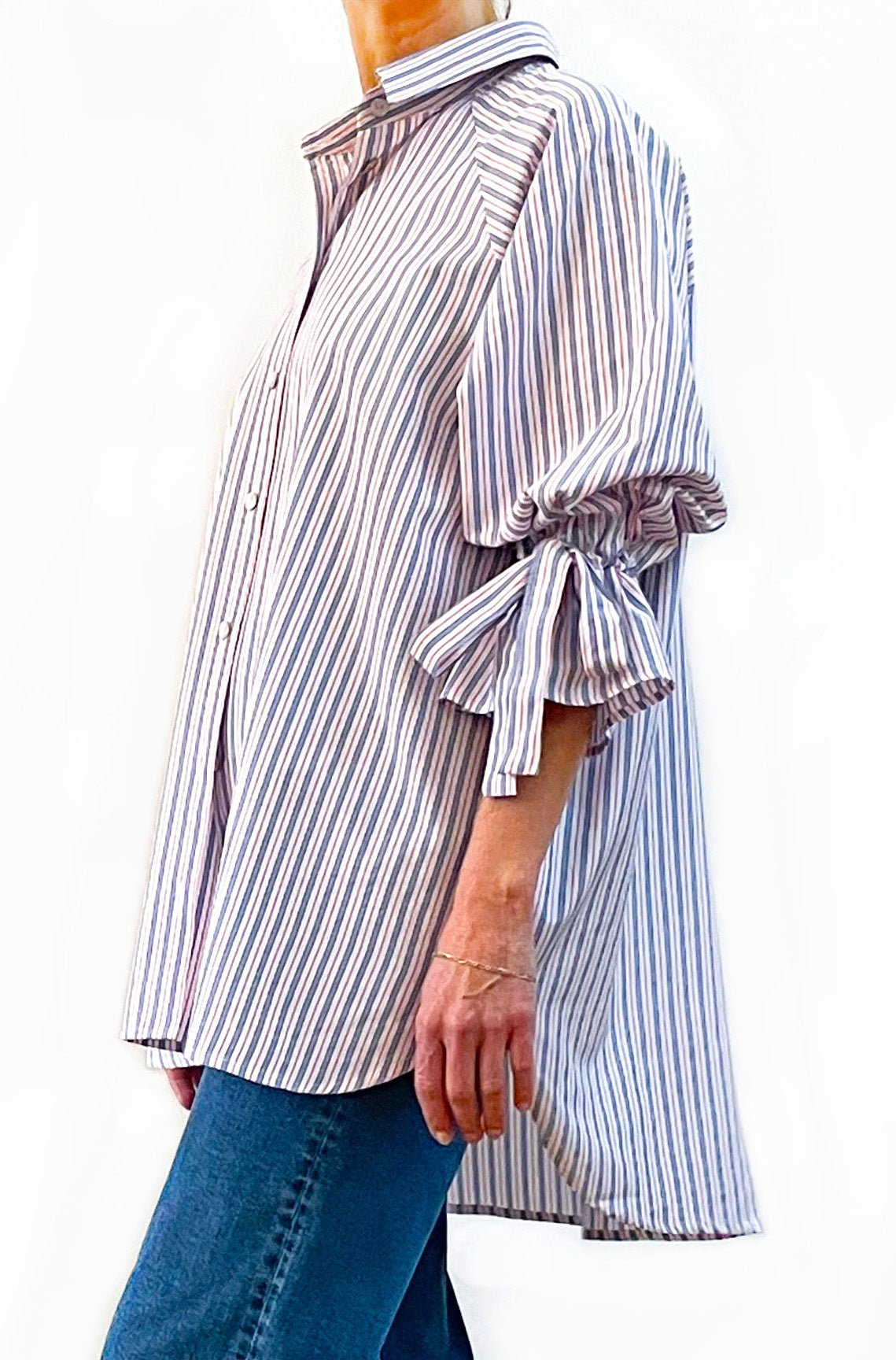 COTTON TIE SLEEVE RAGLAN SHIRT STRIPE