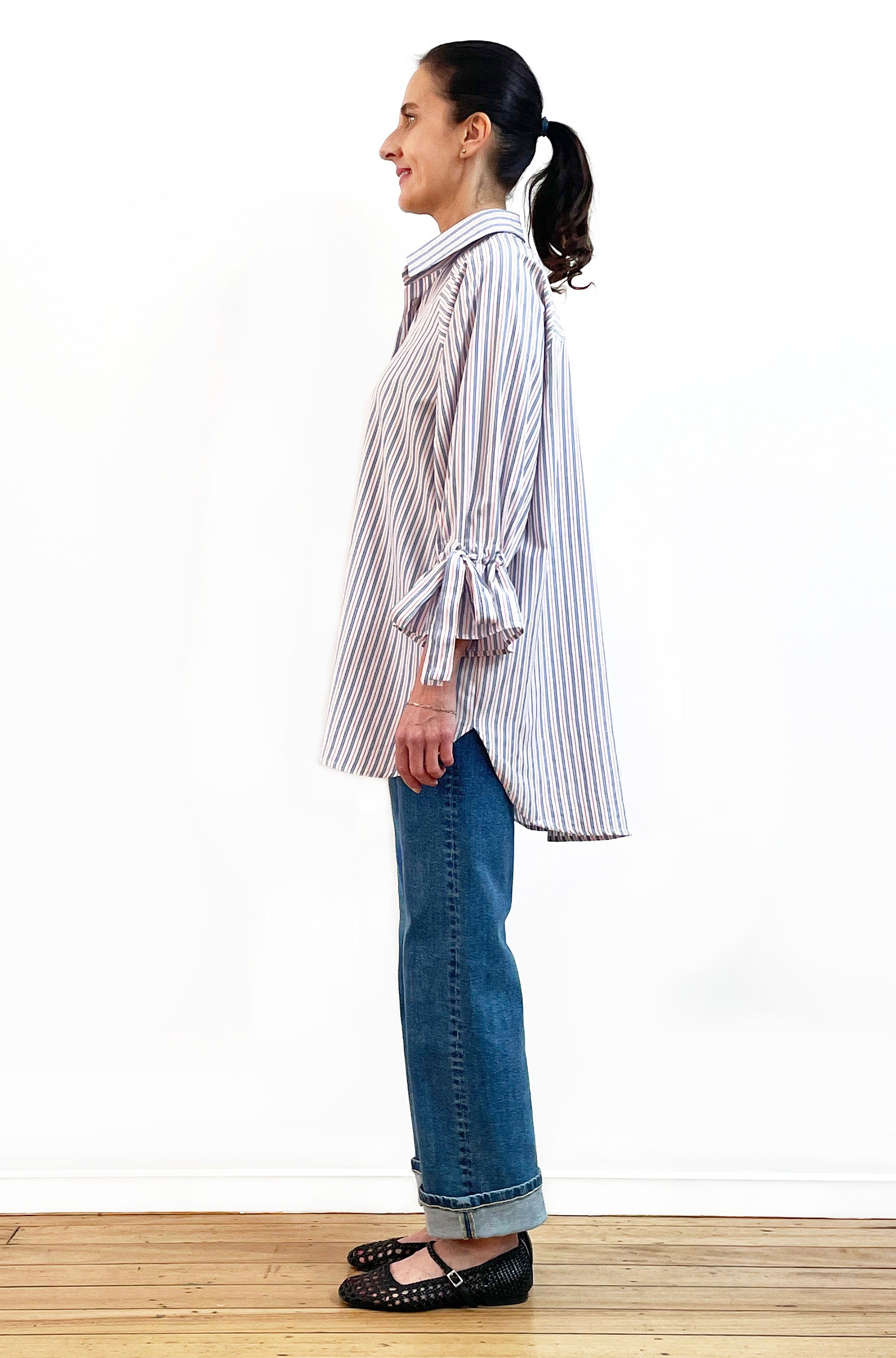 COTTON TIE SLEEVE RAGLAN SHIRT STRIPE