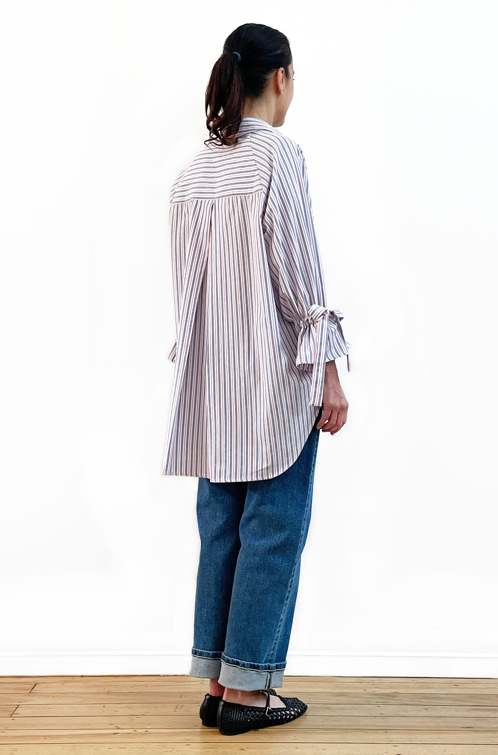 COTTON TIE SLEEVE RAGLAN SHIRT STRIPE
