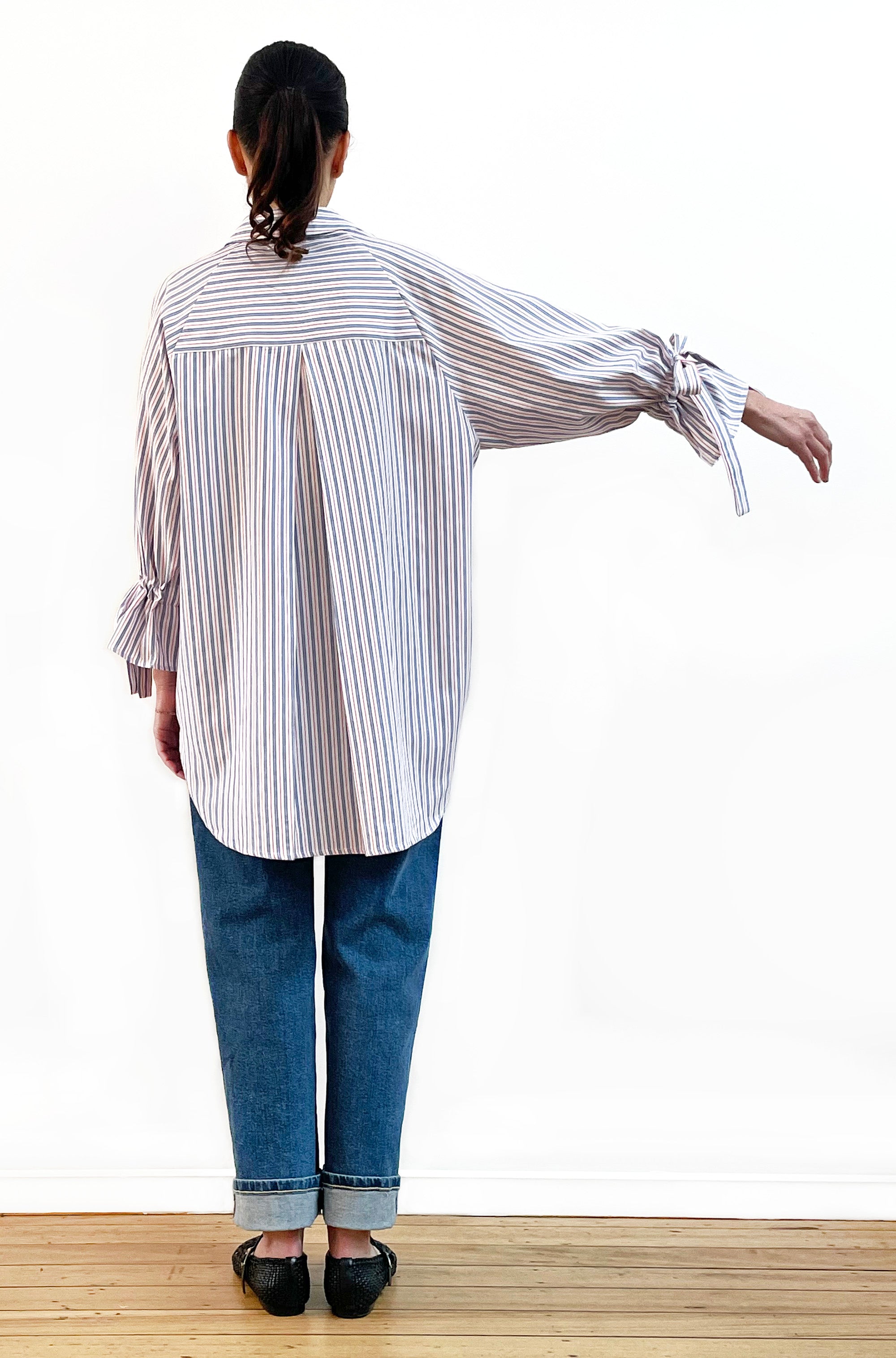 COTTON TIE SLEEVE RAGLAN SHIRT STRIPE