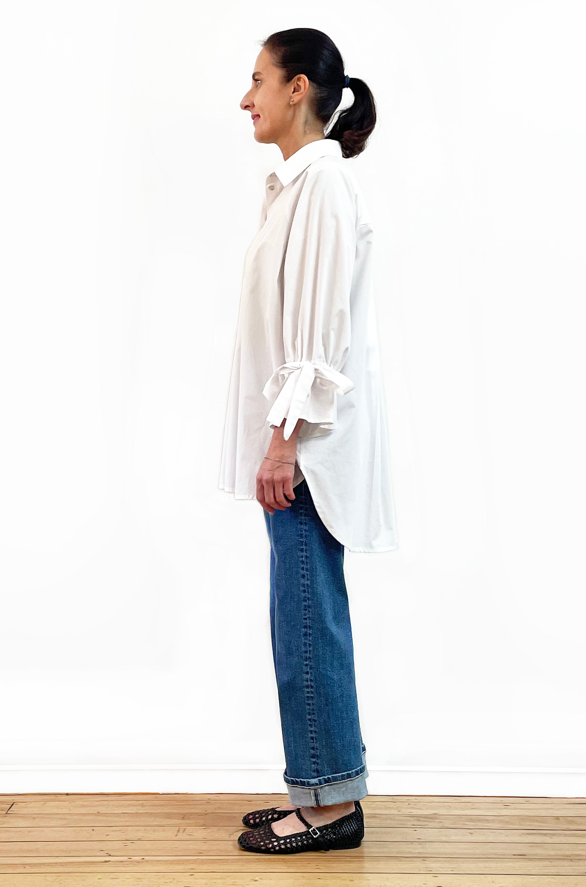 COTTON TIE SLEEVE RAGLAN SHIRT WHITE
