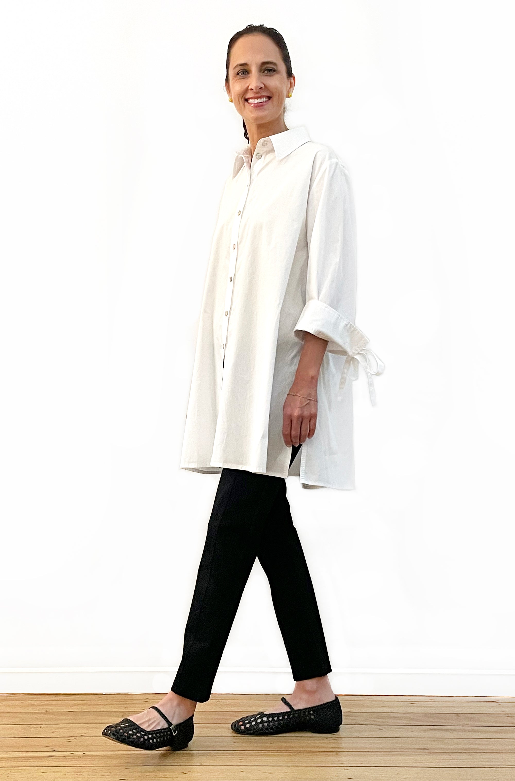 COTTON CLASSIC TIE SLEEVE SWING SHIRT WHITE