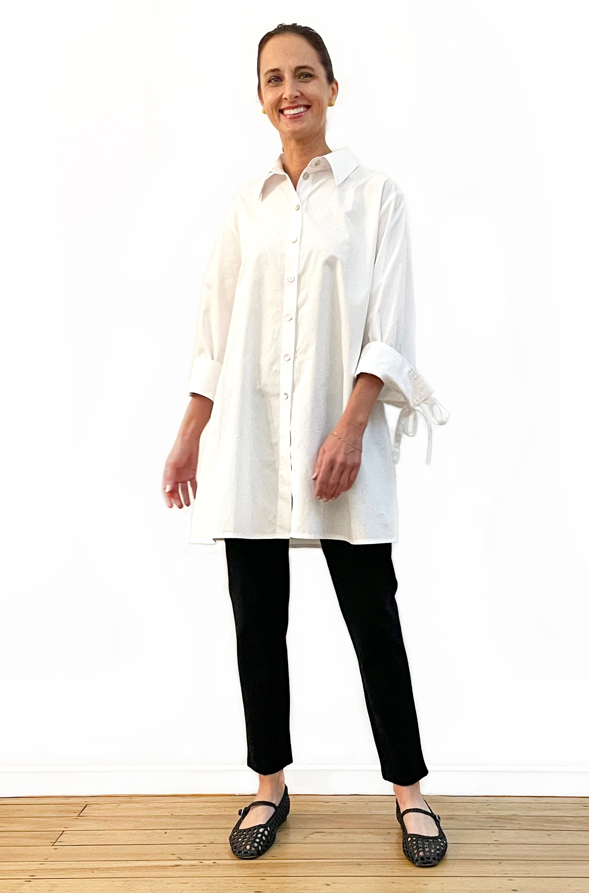 COTTON CLASSIC TIE SLEEVE SWING SHIRT WHITE