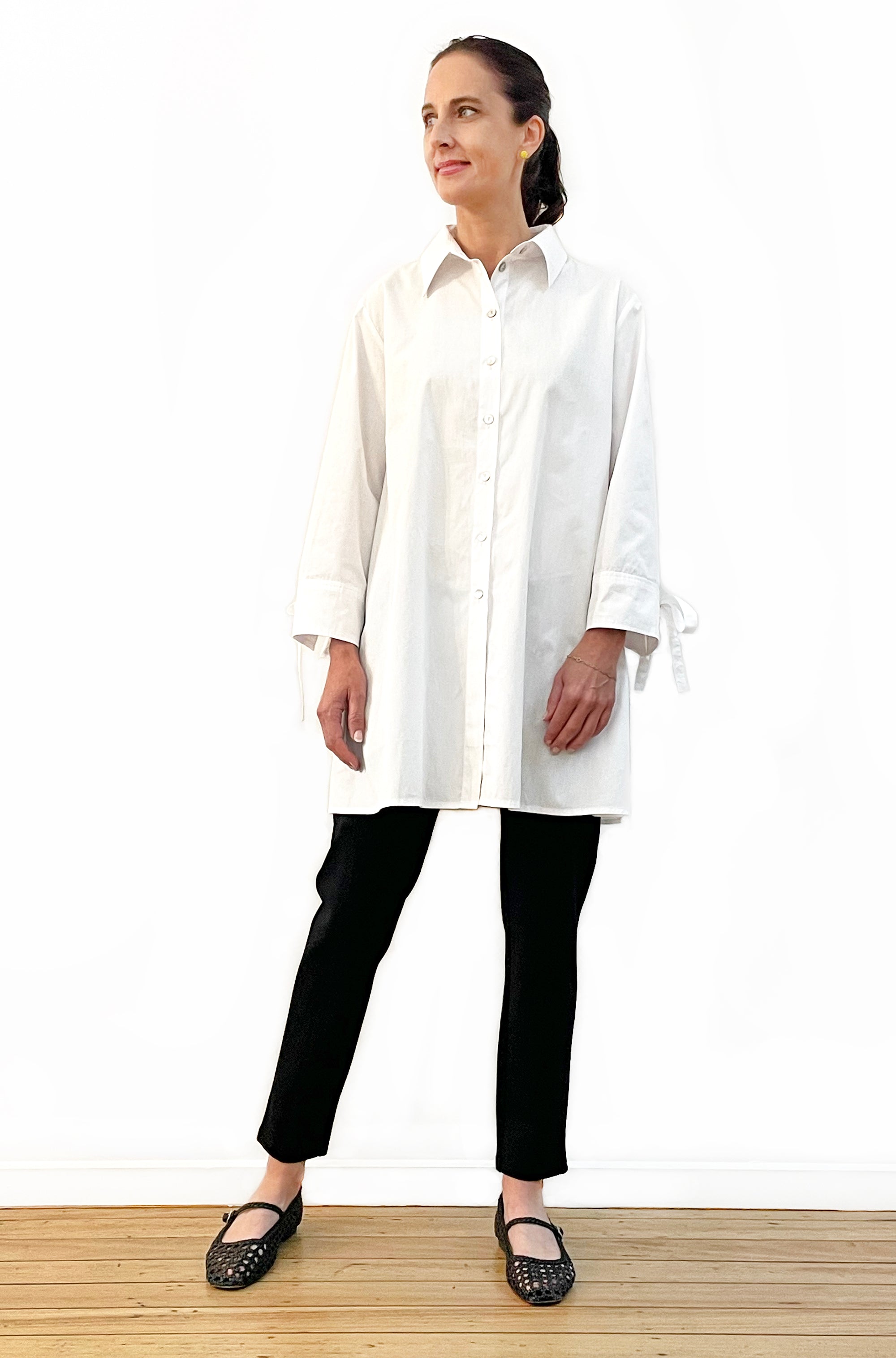COTTON CLASSIC TIE SLEEVE SWING SHIRT WHITE
