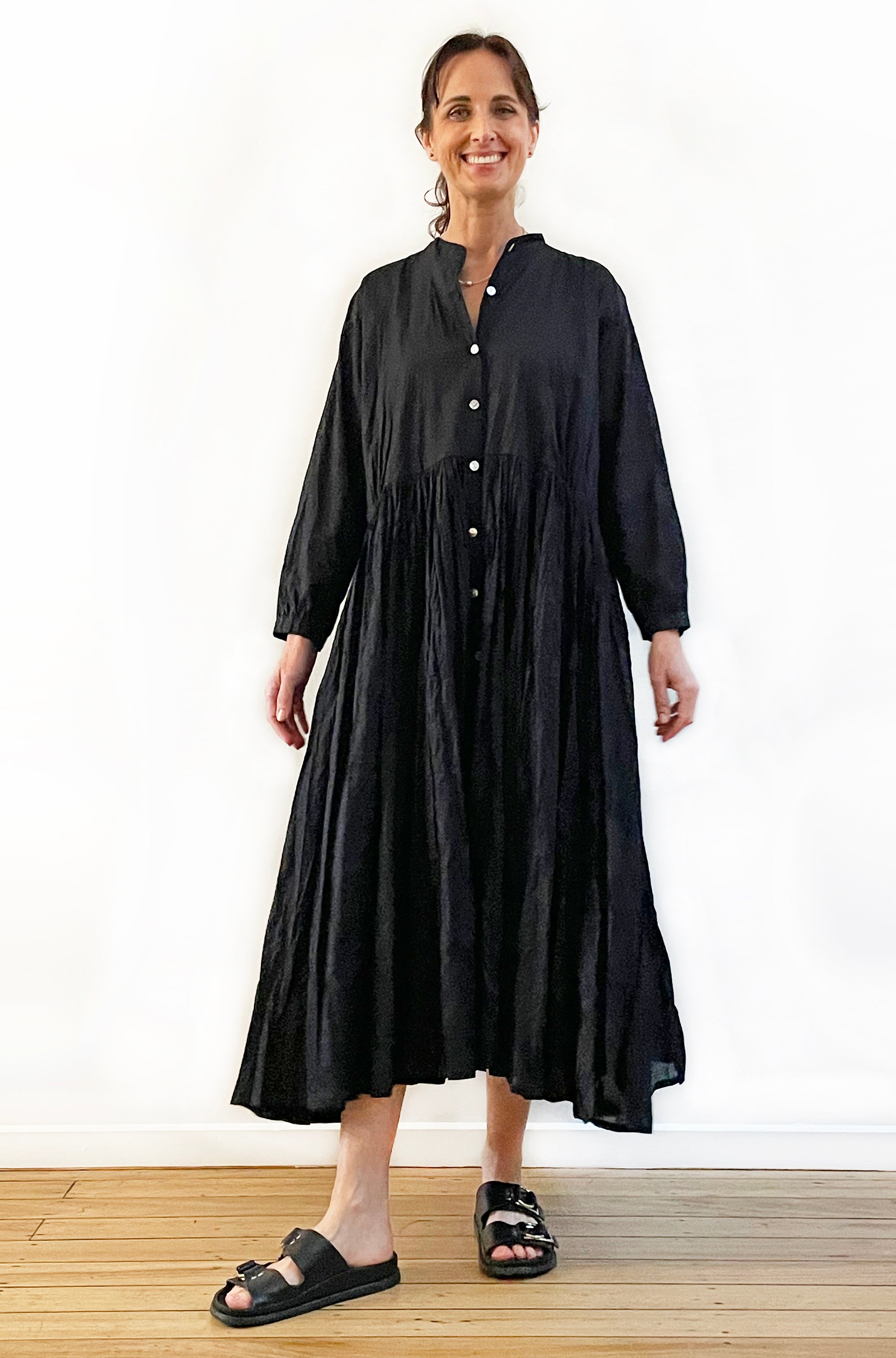 COTTON TWIST & GO BUTTON THRU DRESS BLACK