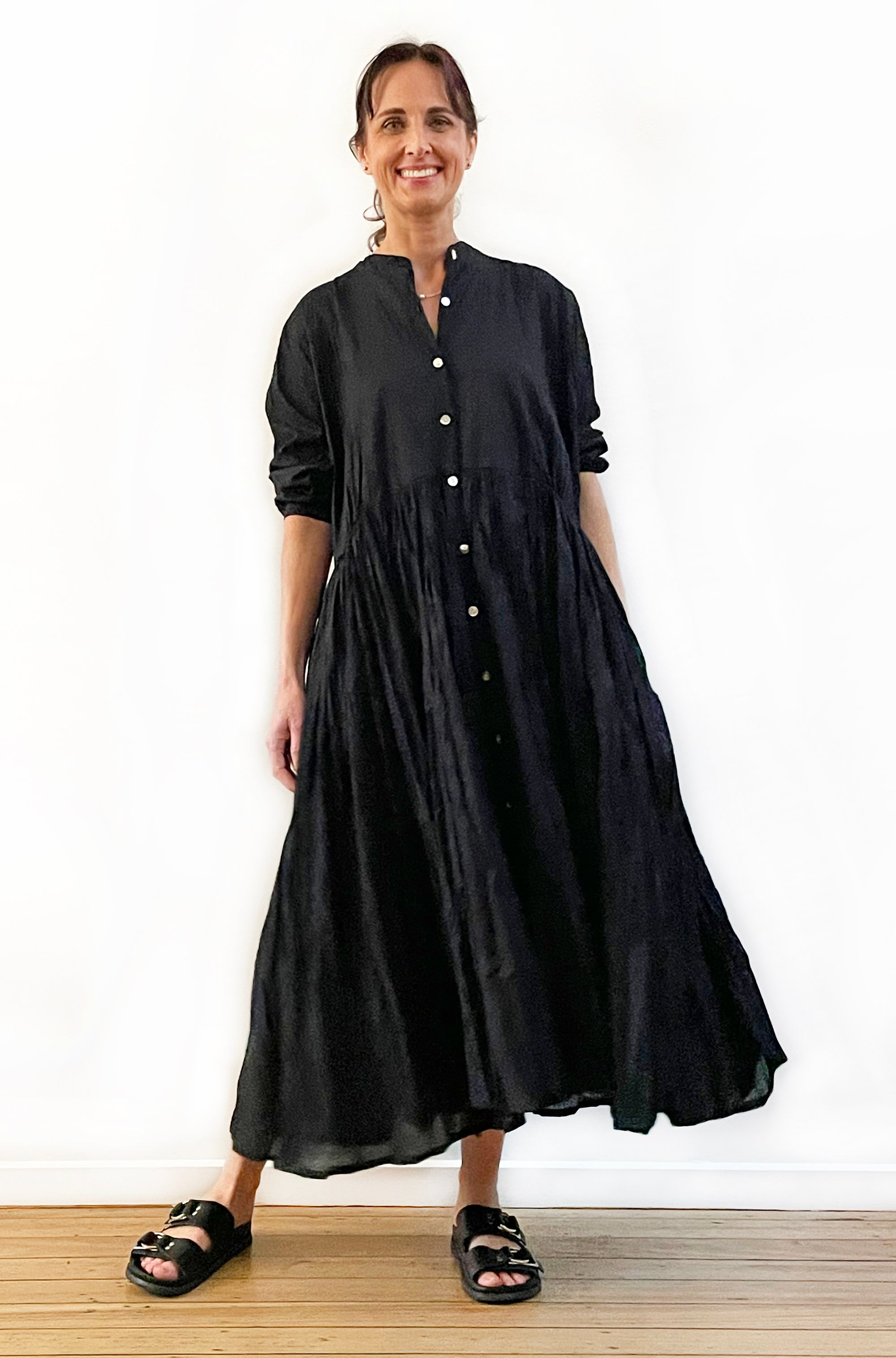 COTTON TWIST & GO BUTTON THRU DRESS BLACK