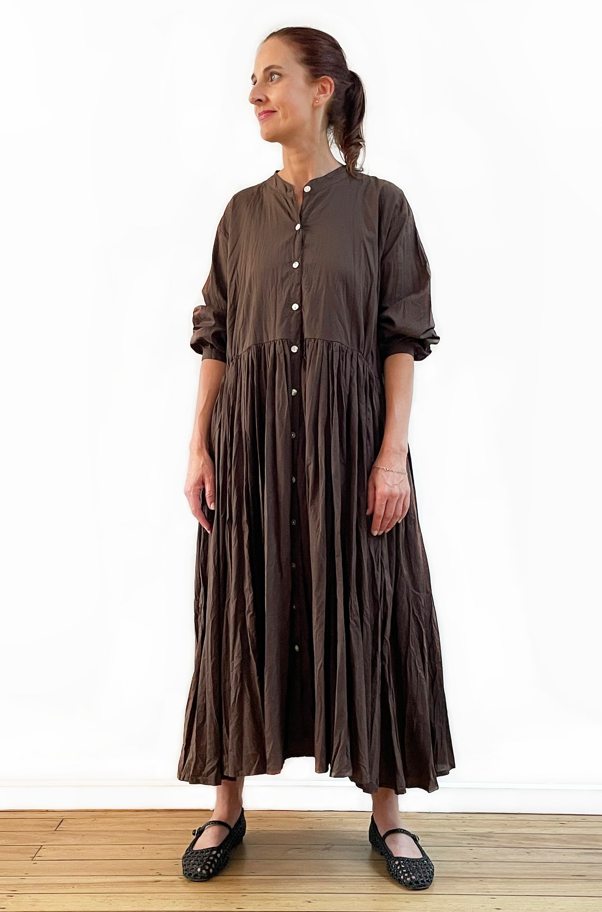 COTTON TWIST & GO BUTTON THRU DRESS CHOCOLATE