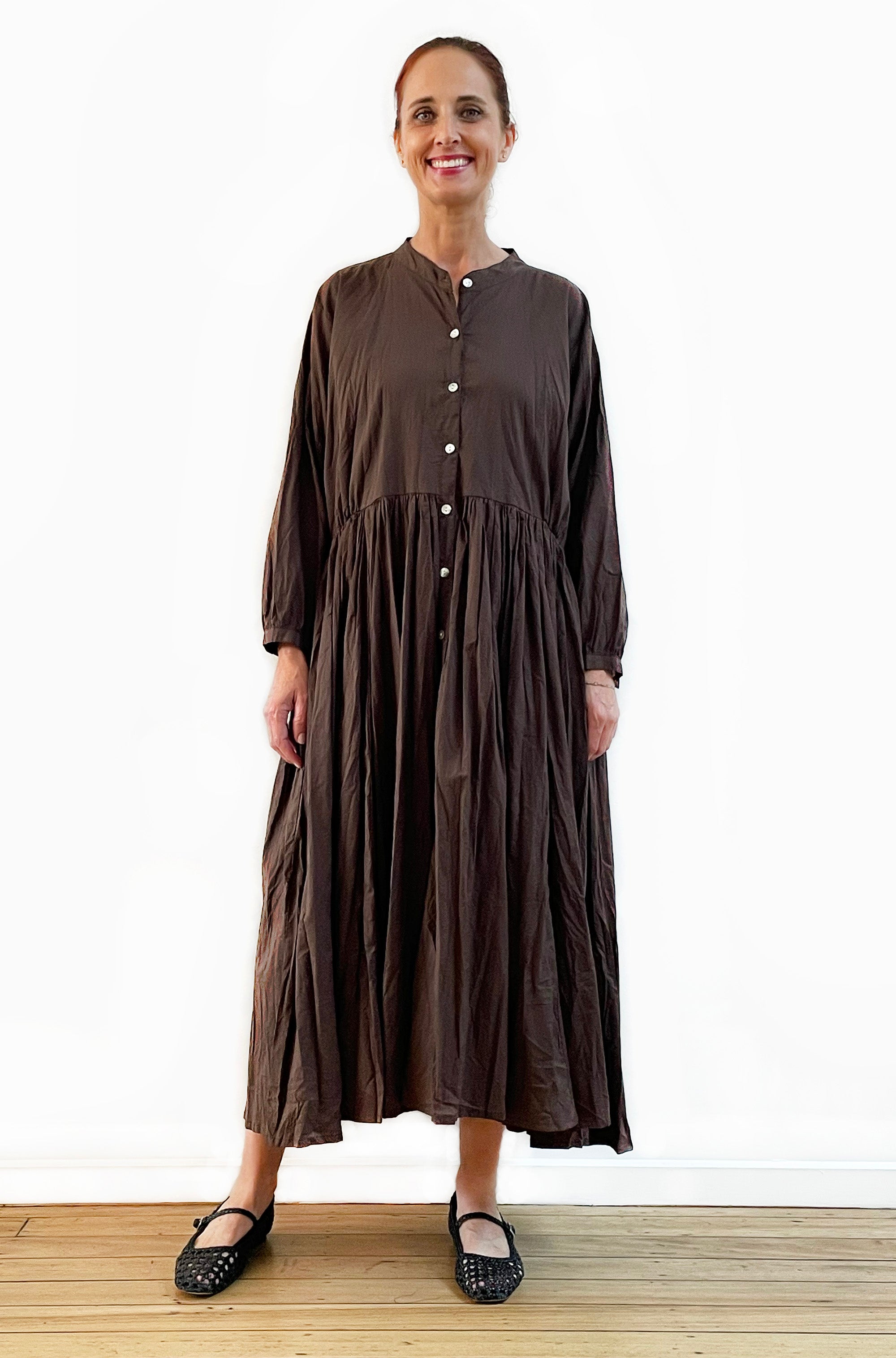 COTTON TWIST & GO BUTTON THRU DRESS CHOCOLATE